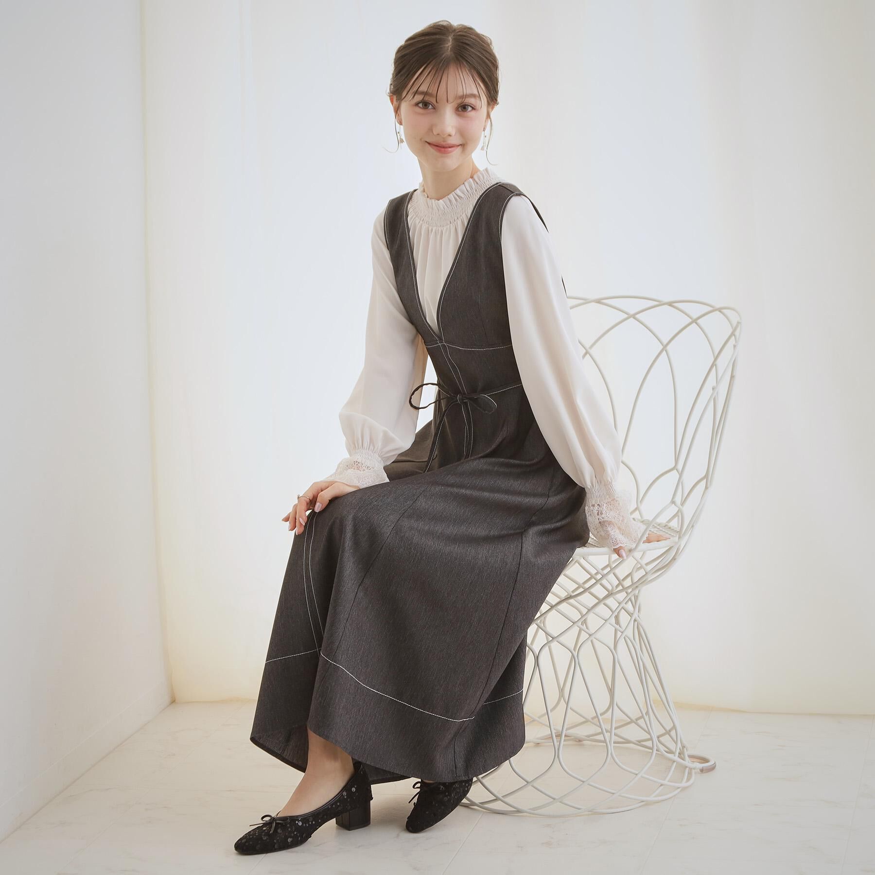 Couture broach「【通勤・着映え】レースカフス ピコシャーリング バックリボンブラウス」|シャツ・ブラウス|