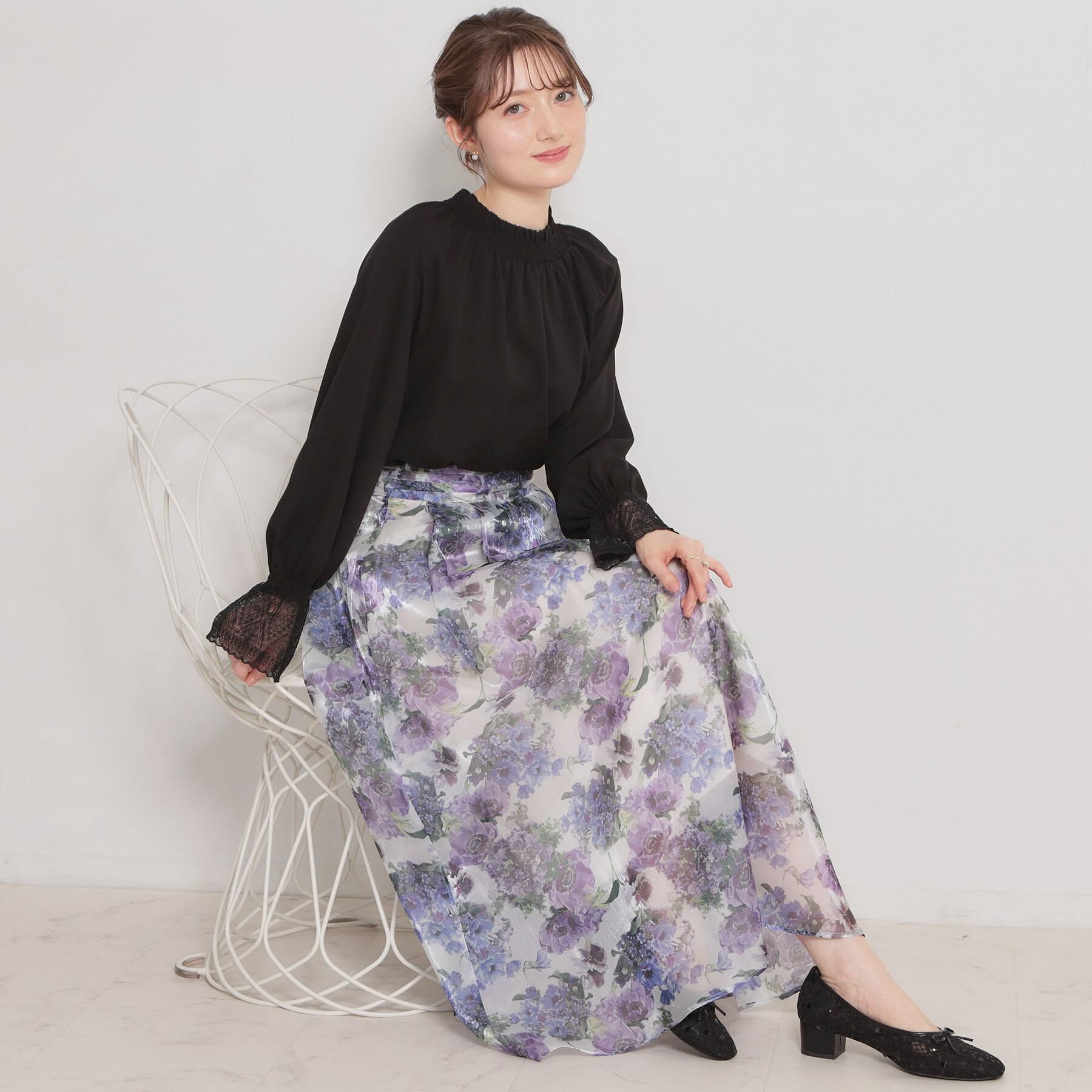 Couture broach「【通勤・着映え】レースカフス ピコシャーリング バックリボンブラウス」|シャツ・ブラウス|