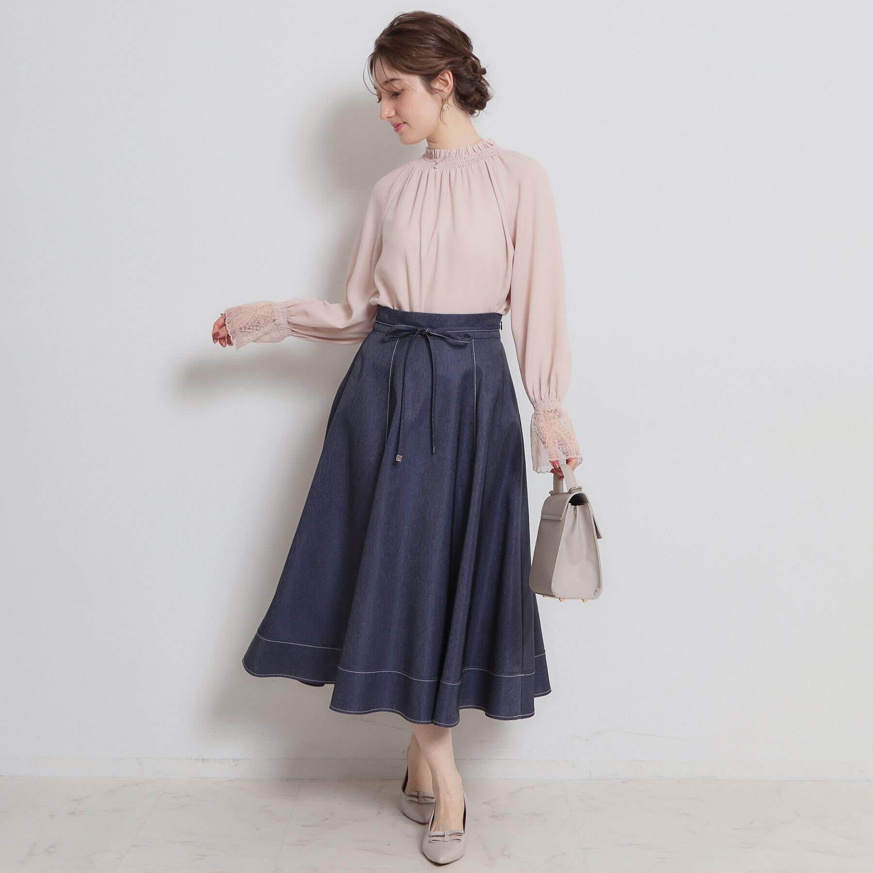 Couture broach「【洗える】デニムライク細リボンスカート」|スカート|