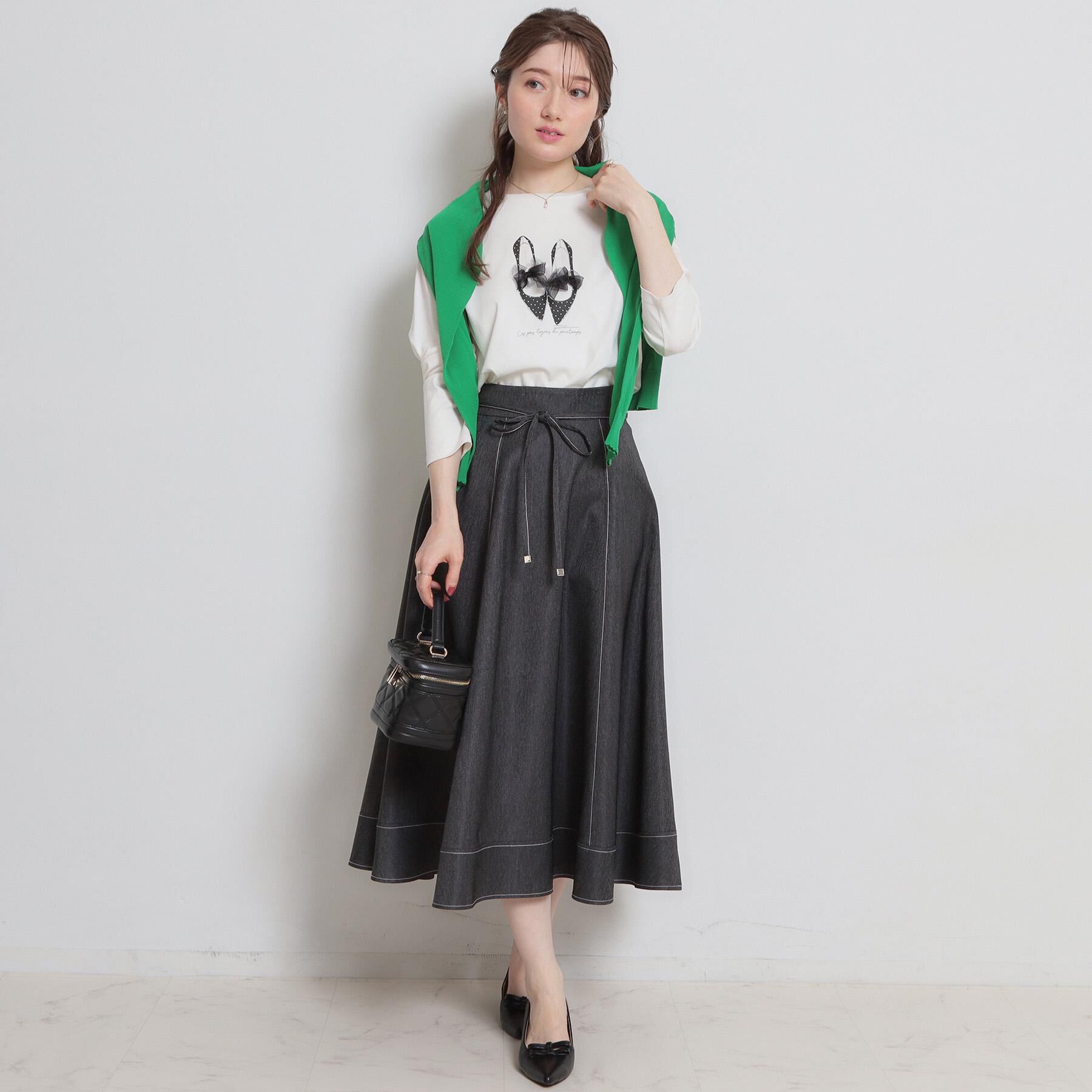 Couture broach「【洗える】デニムライク細リボンスカート」|スカート|