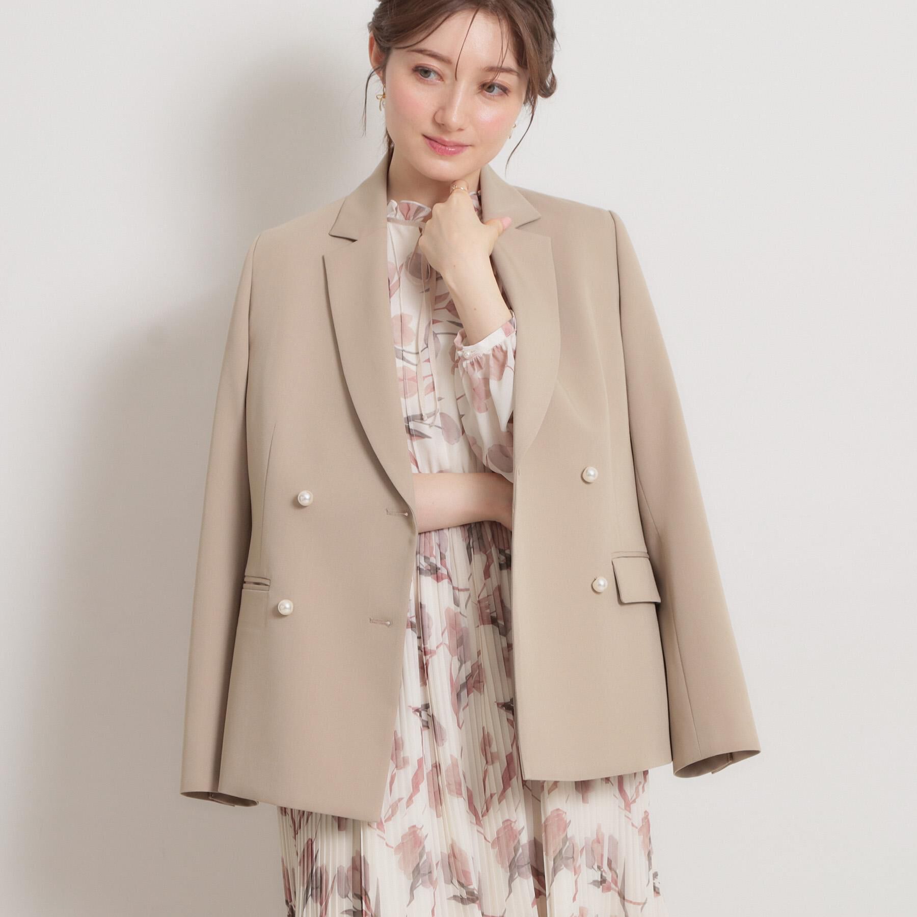 Couture broach「【洗える・ハレの日・通勤】パール調ボタン テーラードジャケット」|テーラードジャケット|