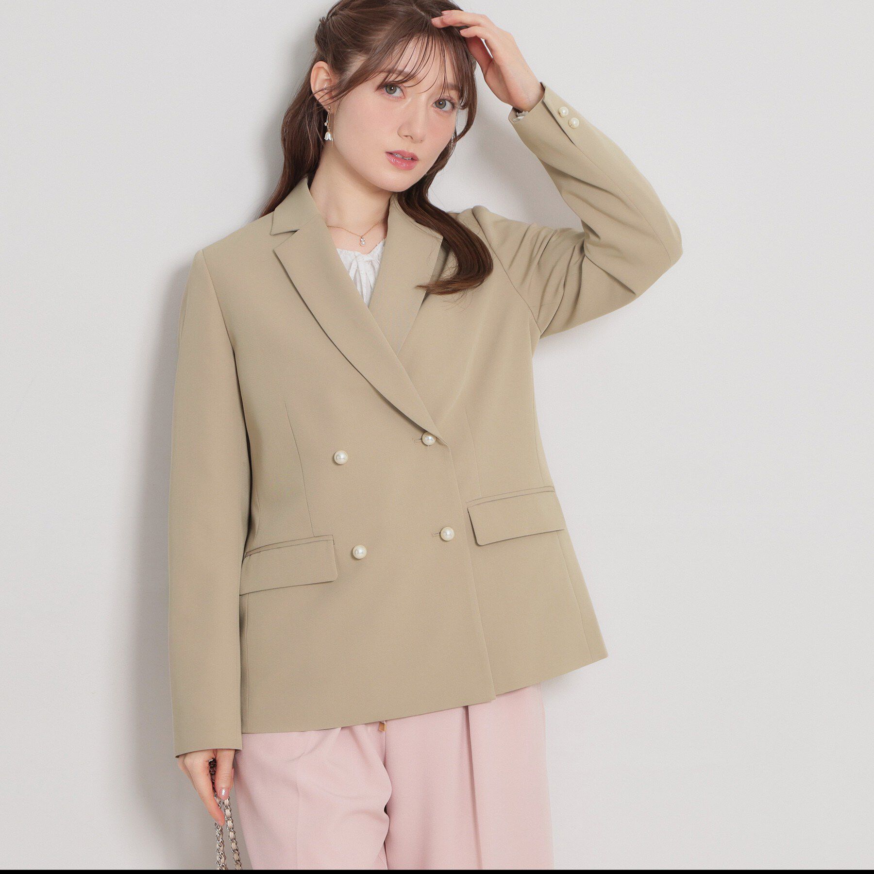 Couture broach「【洗える・ハレの日・通勤】パール調ボタン テーラードジャケット」|テーラードジャケット|