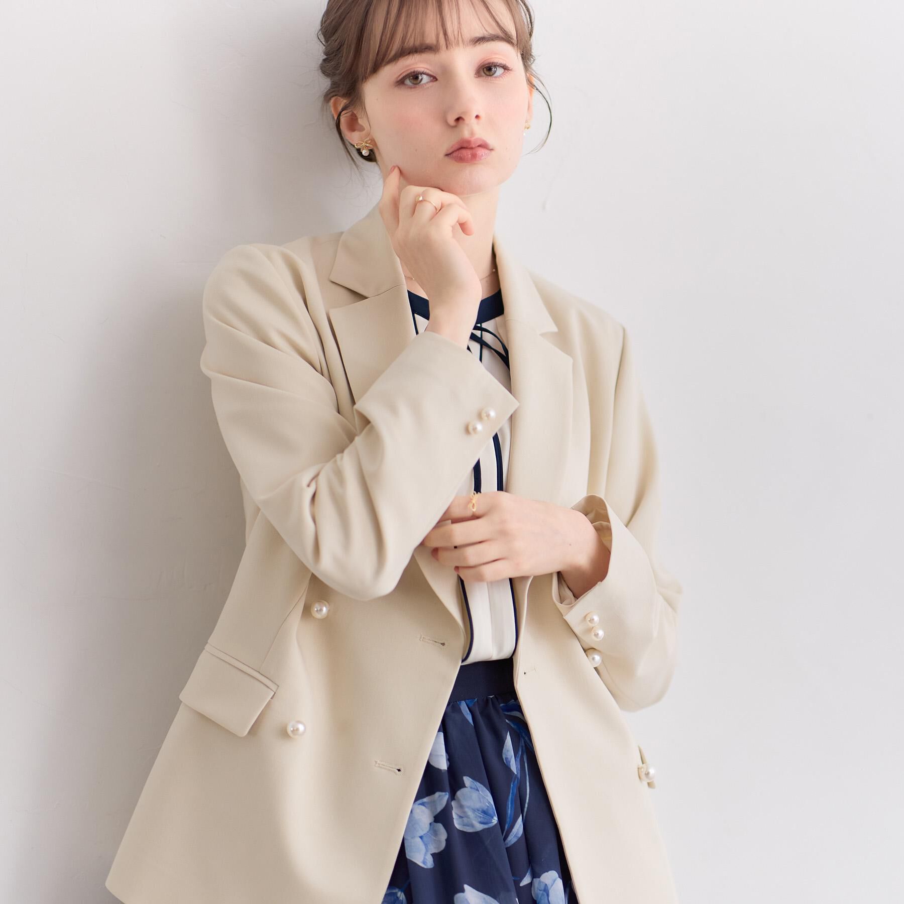 Couture broach「【洗える・ハレの日・通勤】パール調ボタン テーラードジャケット」|テーラードジャケット|