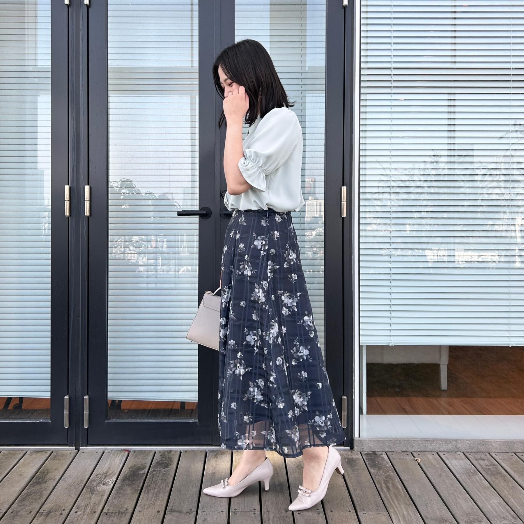 Couture broach「【洗える・着映え】シアーチェック フラワープリント スカート」|スカート|