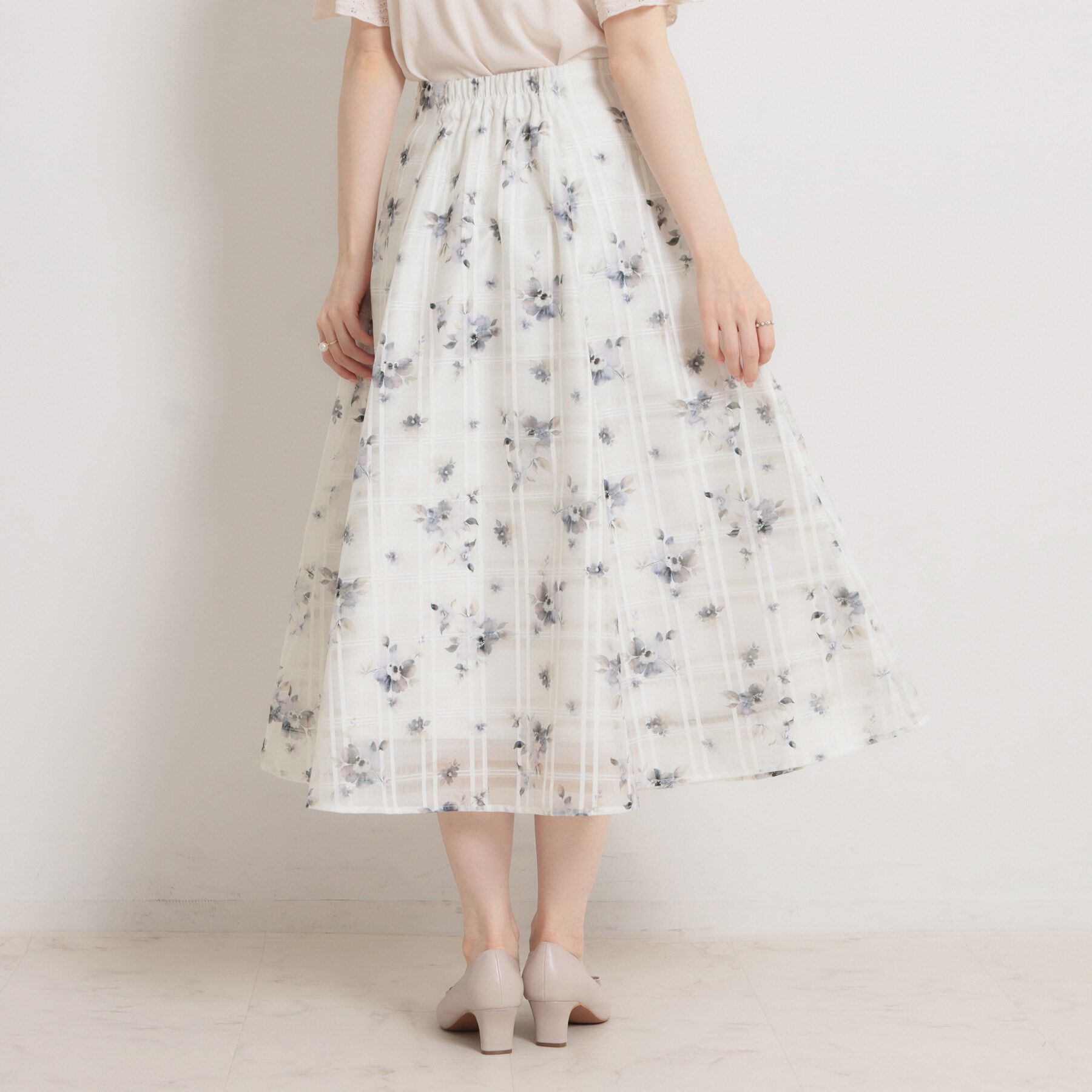 Couture broach「【洗える・着映え】シアーチェック フラワープリント スカート」|スカート|