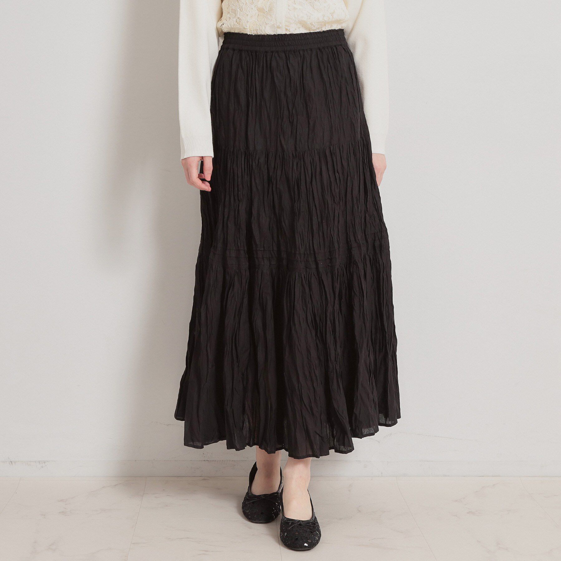 Couture broach「綿ローンティアードスカート」|スカート|ブラック(019)