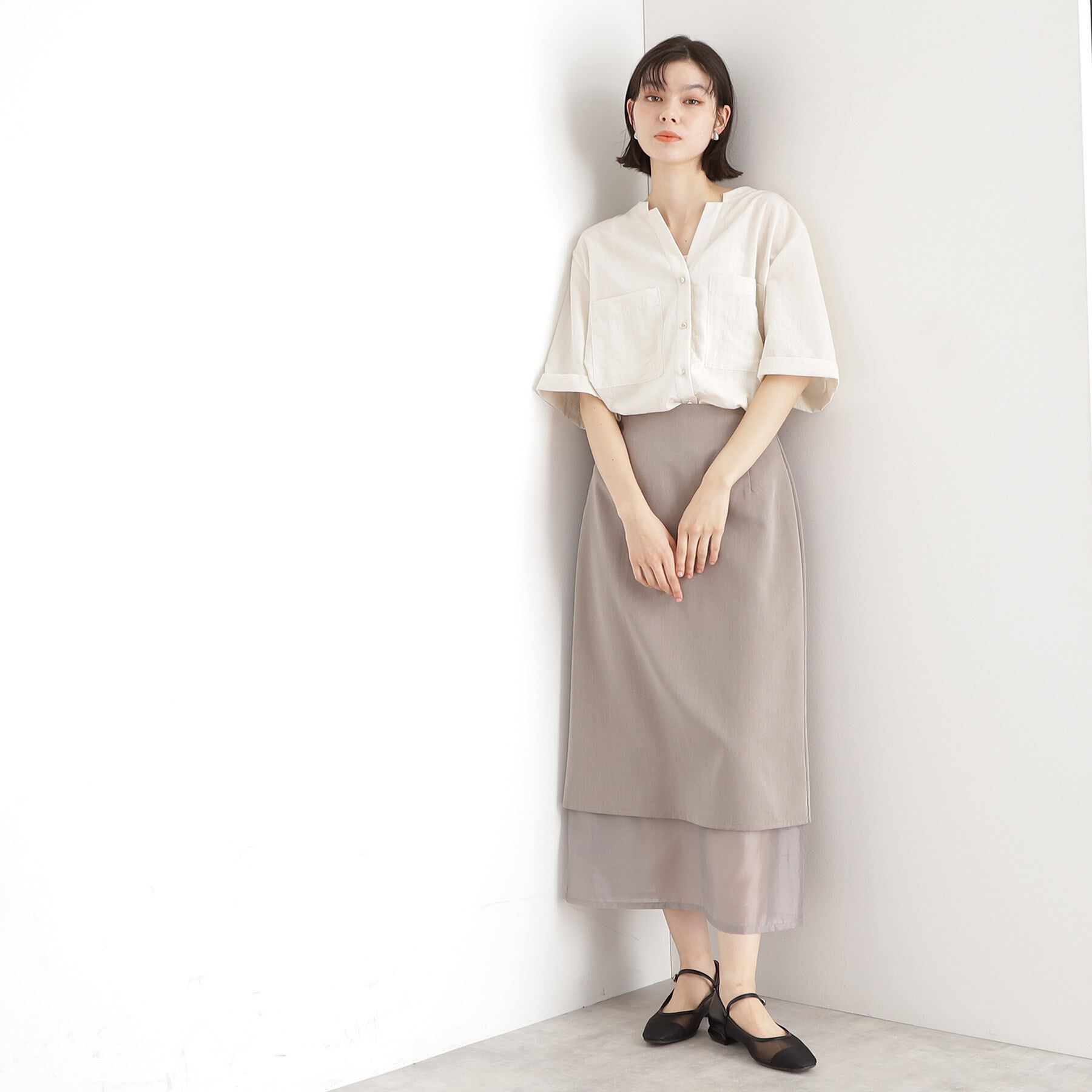 THE SHOP TK「ダブルポケット5分袖シャツ【体型カバー/洗濯機OK】」|シャツ・ブラウス|