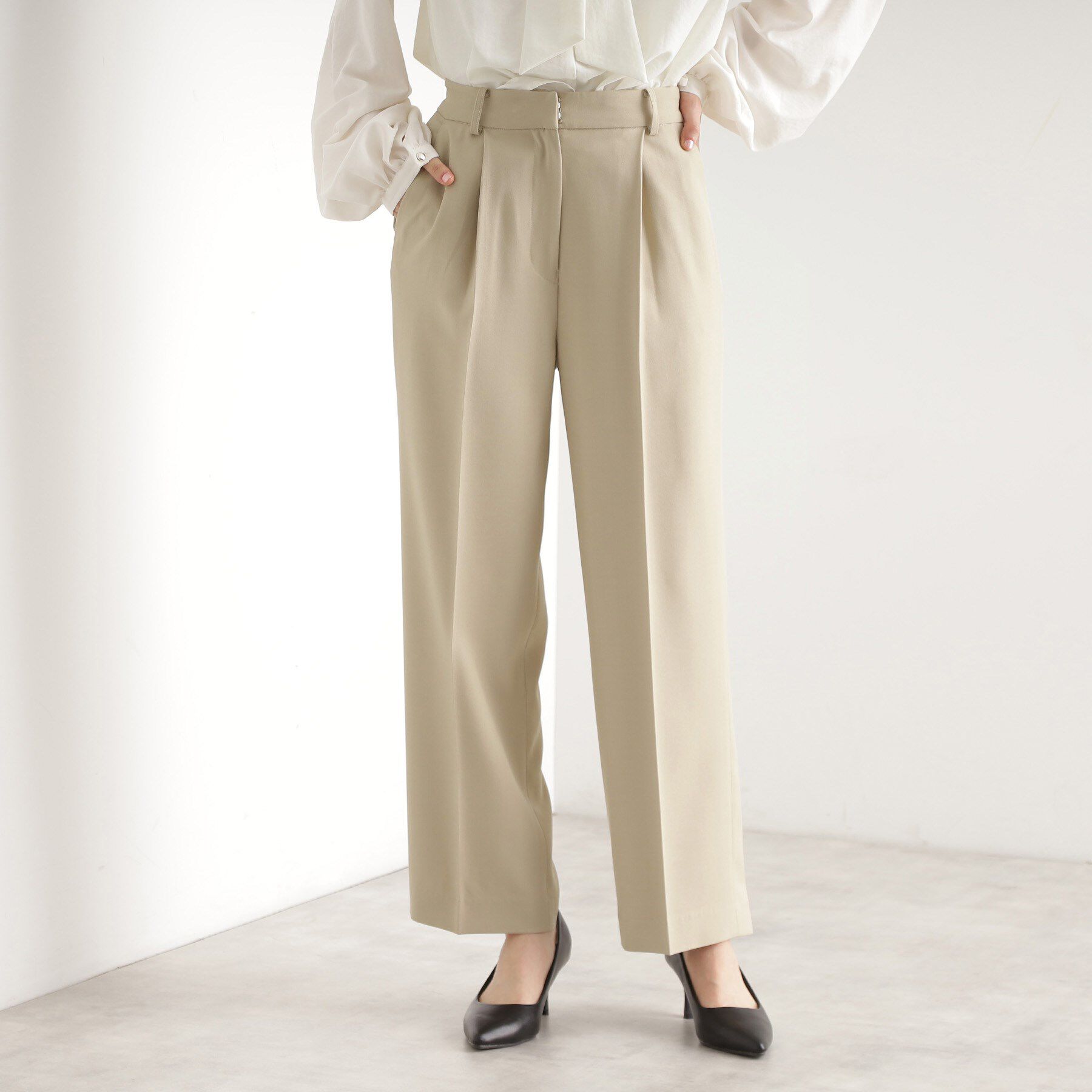THE SHOP TK「【セットアップ可】セミワイドパンツ/洗える」|その他|ベージュ(052)