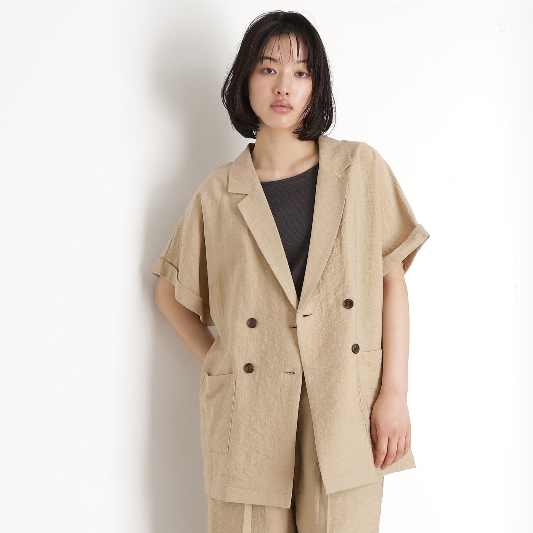 THE SHOP TK「リネン混半袖テーラージャケット【洗える/セットアップ可】」|テーラードジャケット|