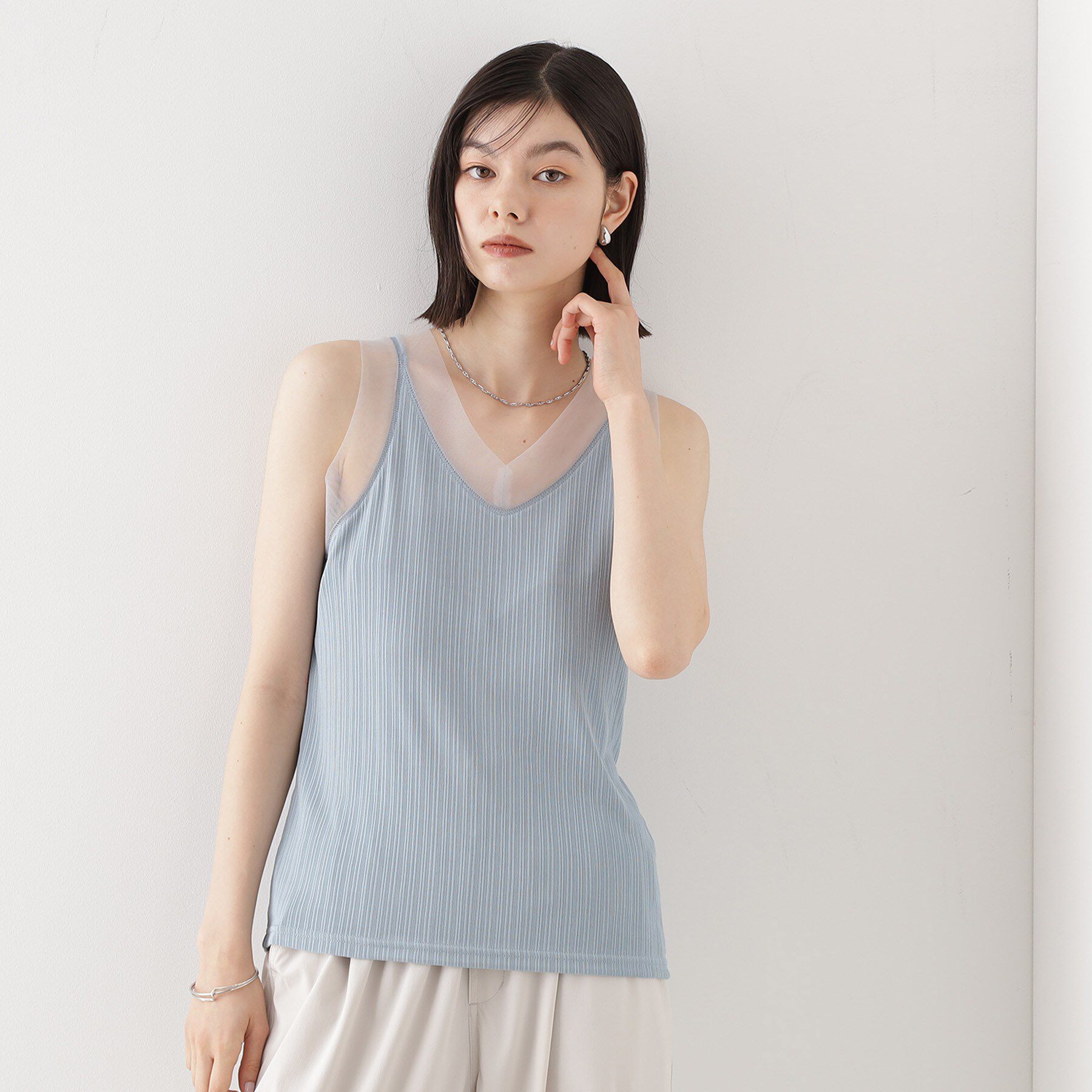 THE SHOP TK「ランダムリブシアータンク【洗える】」|キャミソール|サックスブルー(09