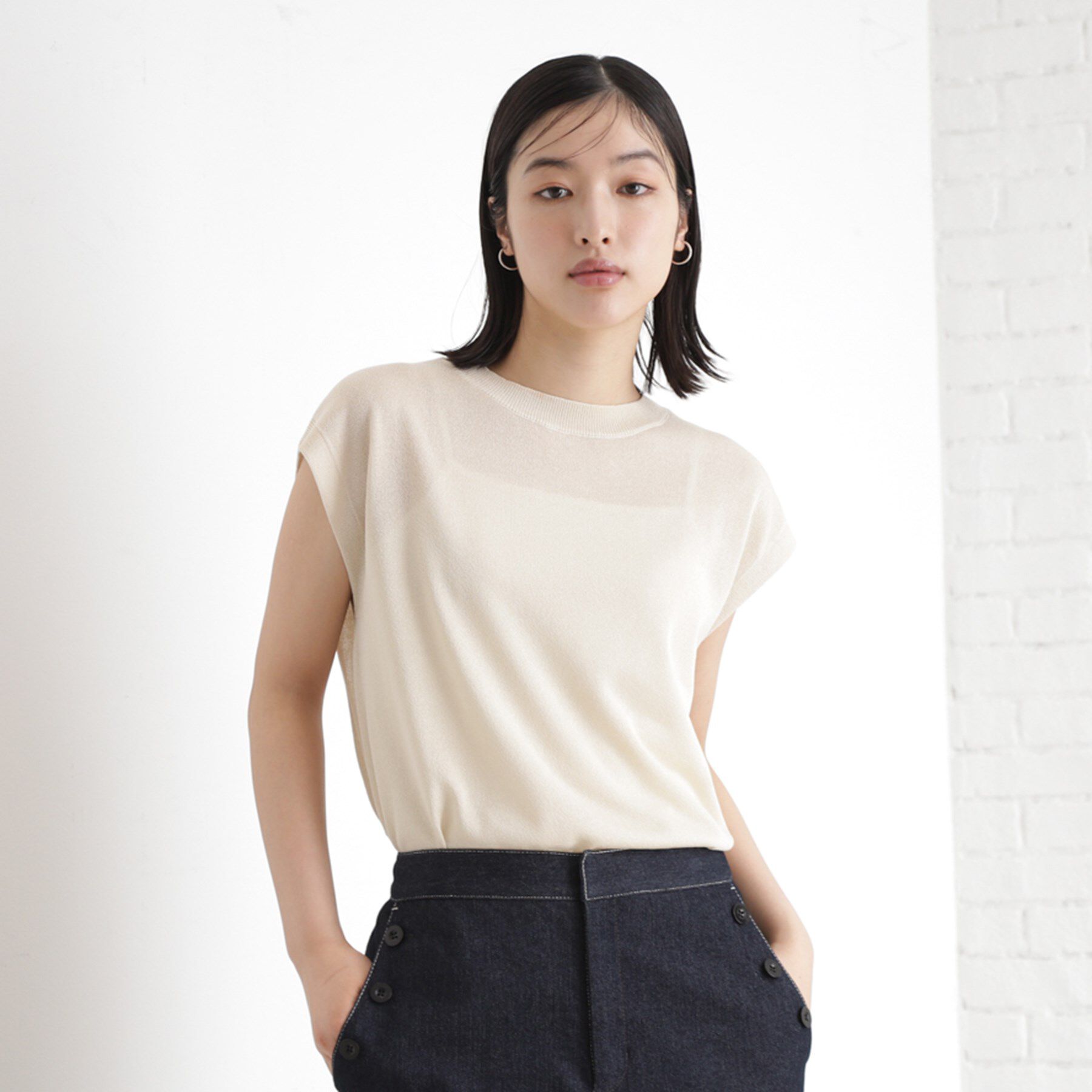 THE SHOP TK「ラメシアーフレンチ袖トップス【セットUP可/洗濯機OK】」|ニット・セーター|アイボリー(004)