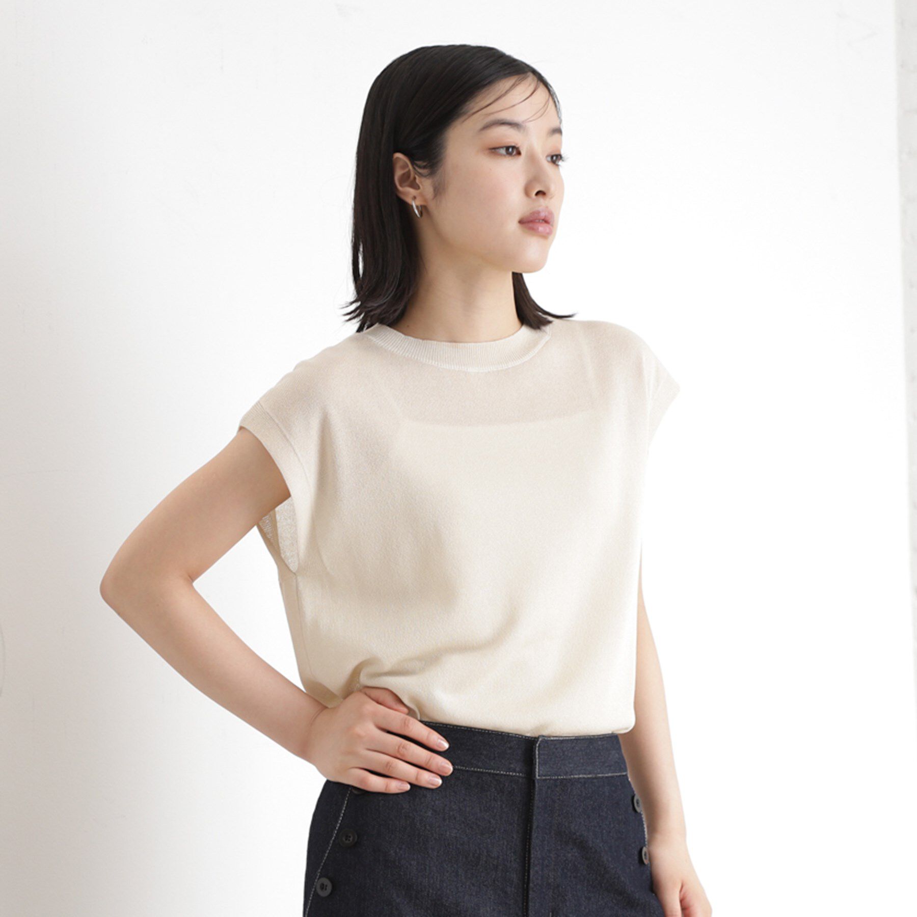 THE SHOP TK「ラメシアーフレンチ袖トップス【セットUP可/洗濯機OK】」|ニット・セーター|