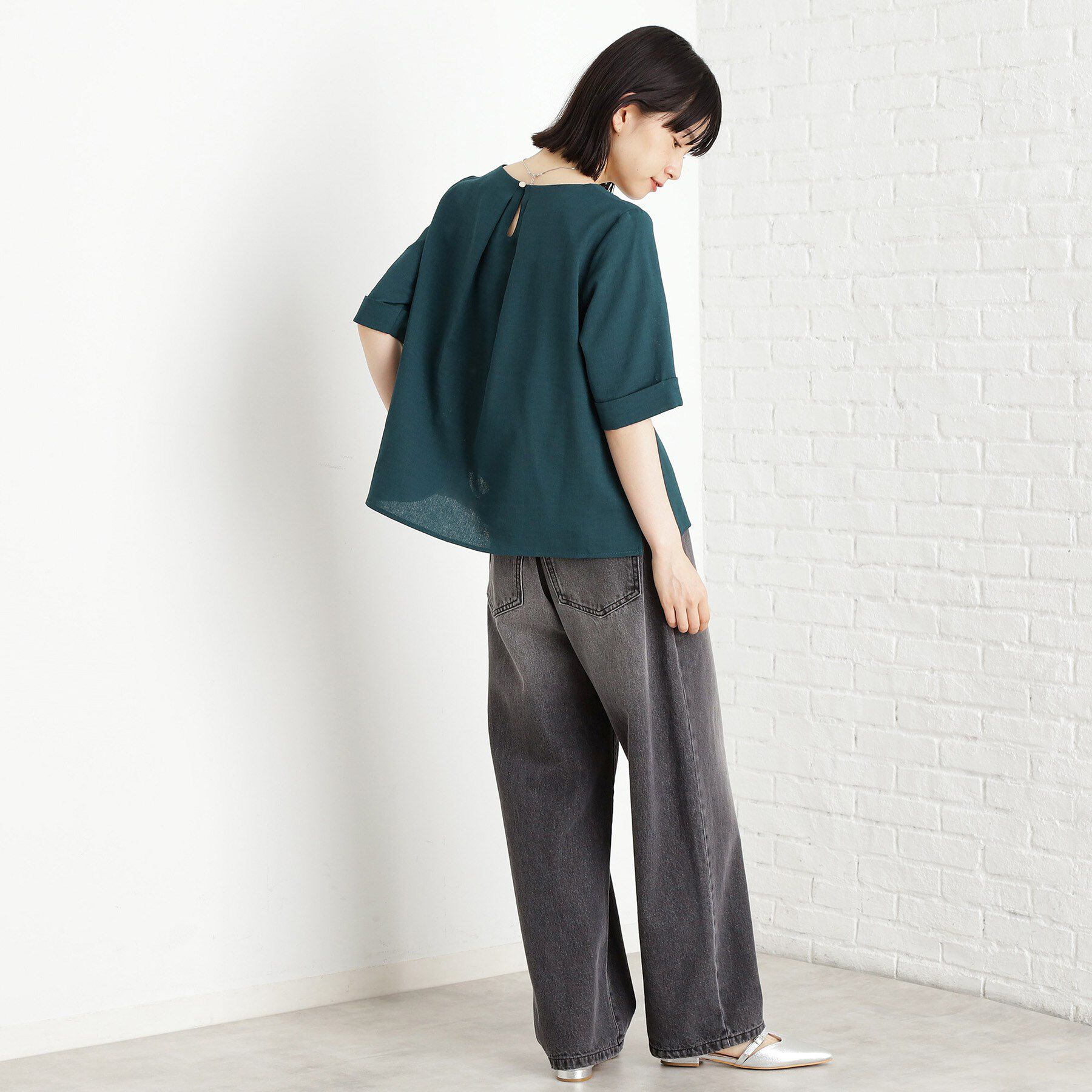 THE SHOP TK「麻調メッシュブラウス【二の腕カバー/洗える】」|シャツ・ブラウス|