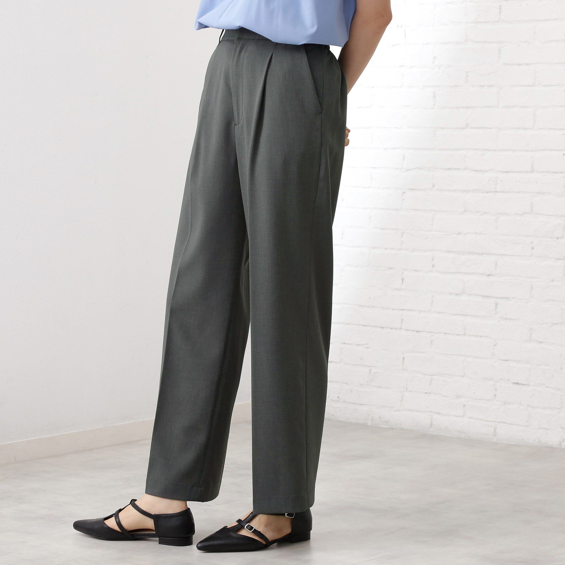 THE SHOP TK「【美脚見え】タックワイドパンツ【セットアップ可】」|その他|チャコールグレー(0