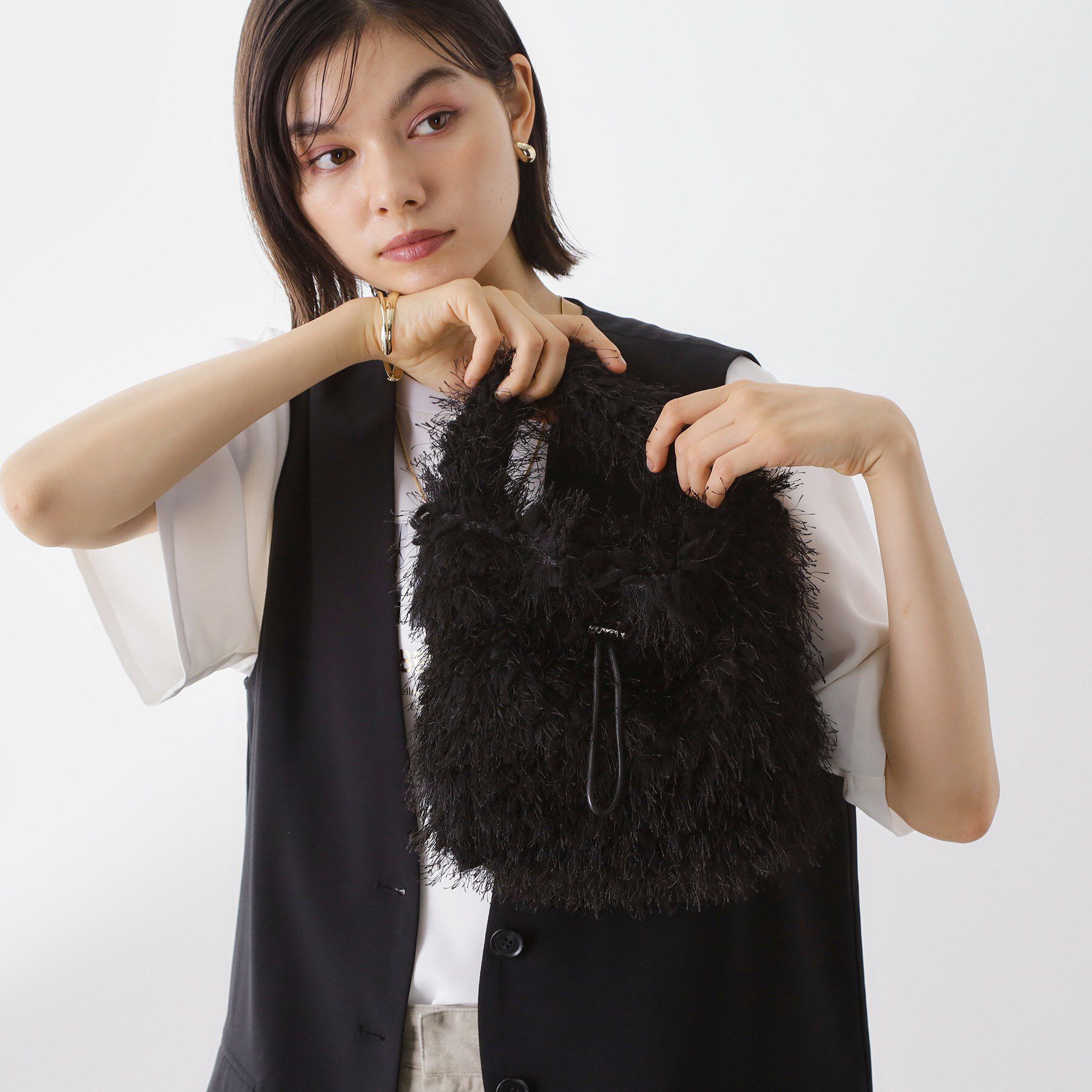 THE SHOP TK「フリンジボア巾着バッグ」|ショルダー・メッセンジャー|