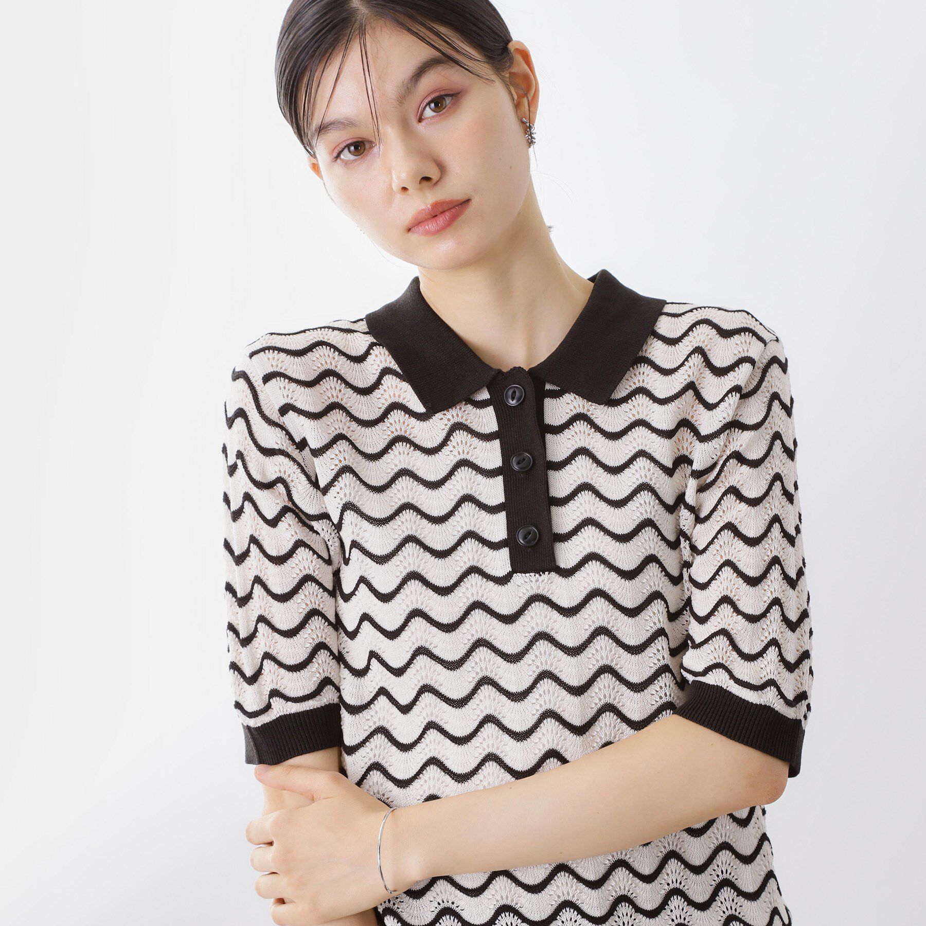 THE SHOP TK「【再入荷】柄アソートポロニットシャツ【洗濯機OK】」|ニット・セーター|