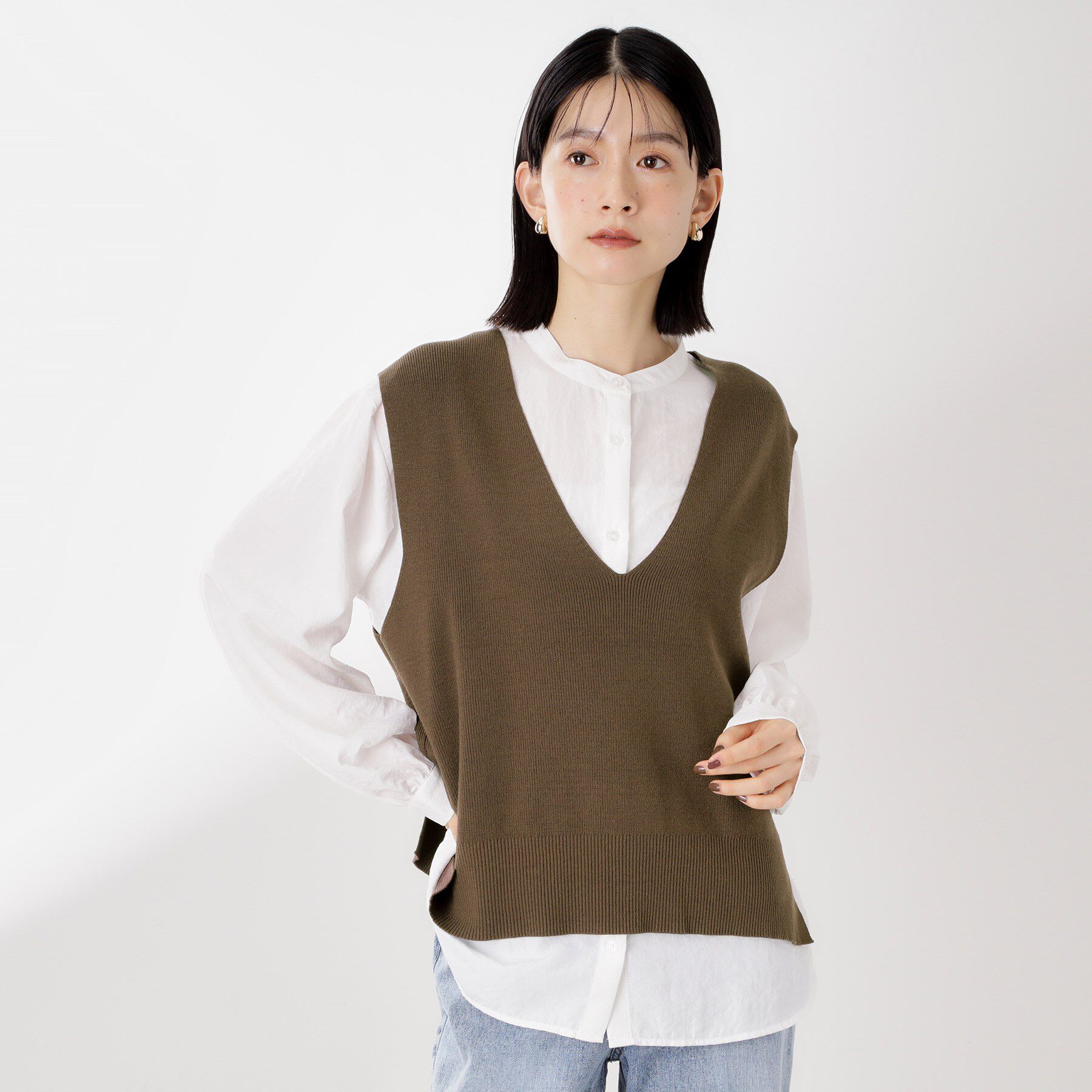 THE SHOP TK「【春まで着られる】ニットベスト＆ブラウスセット/洗濯機OK」|シャツ・ブラウス|ブラウン(043)