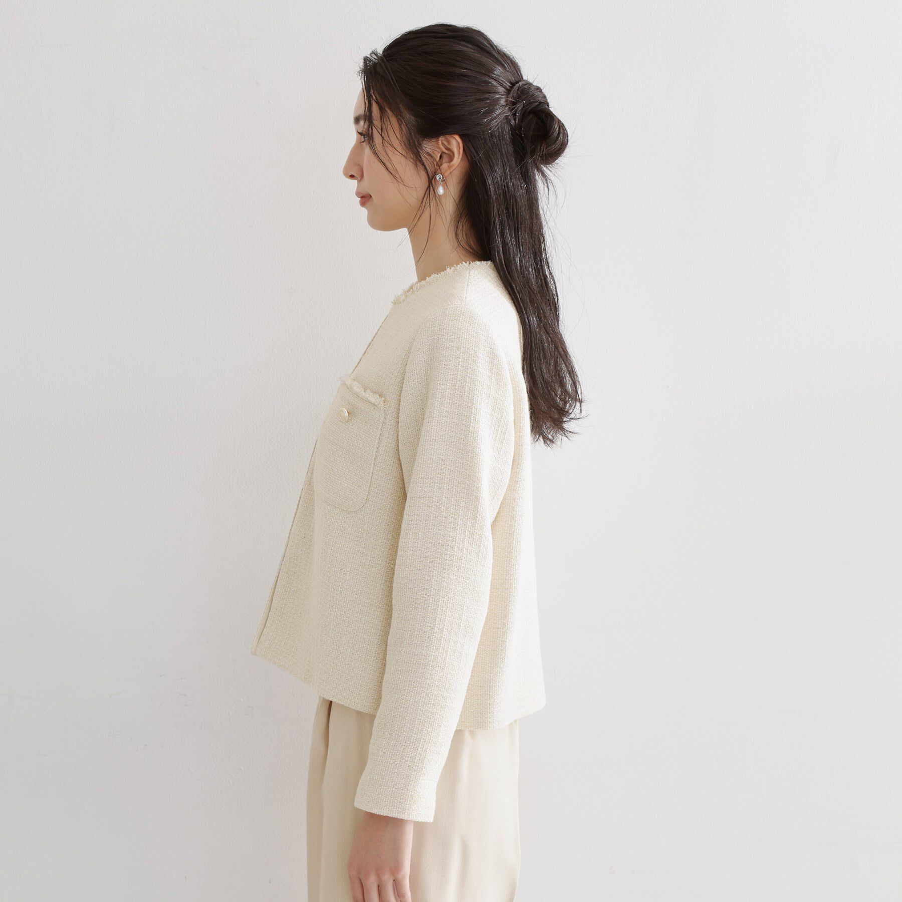 THE SHOP TK「【通勤・セレモニー】ツイードノーカラージャケット」|ノーカラージャケット|