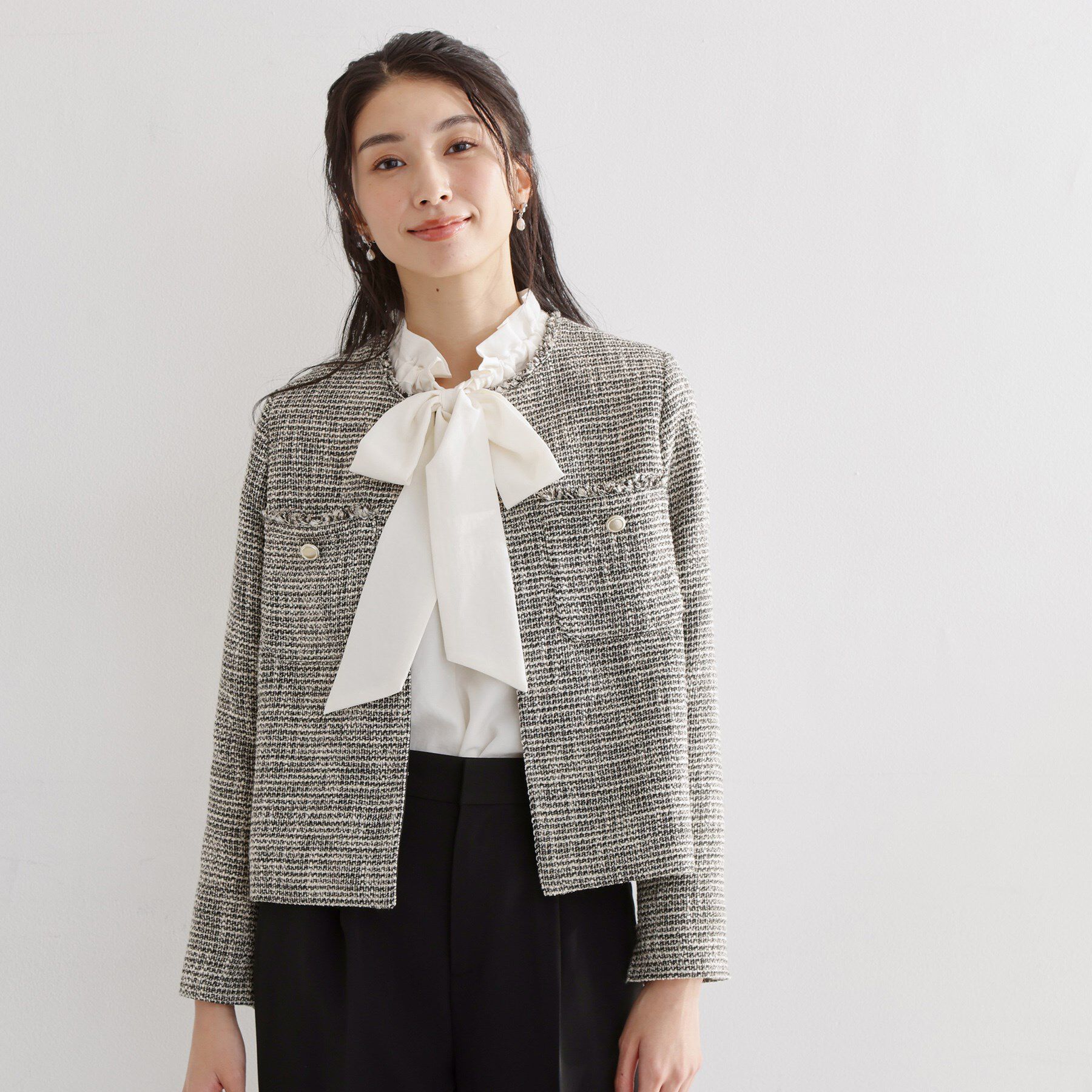 THE SHOP TK「【通勤・セレモニー】ツイードノーカラージャケット」|ノーカラージャケット|