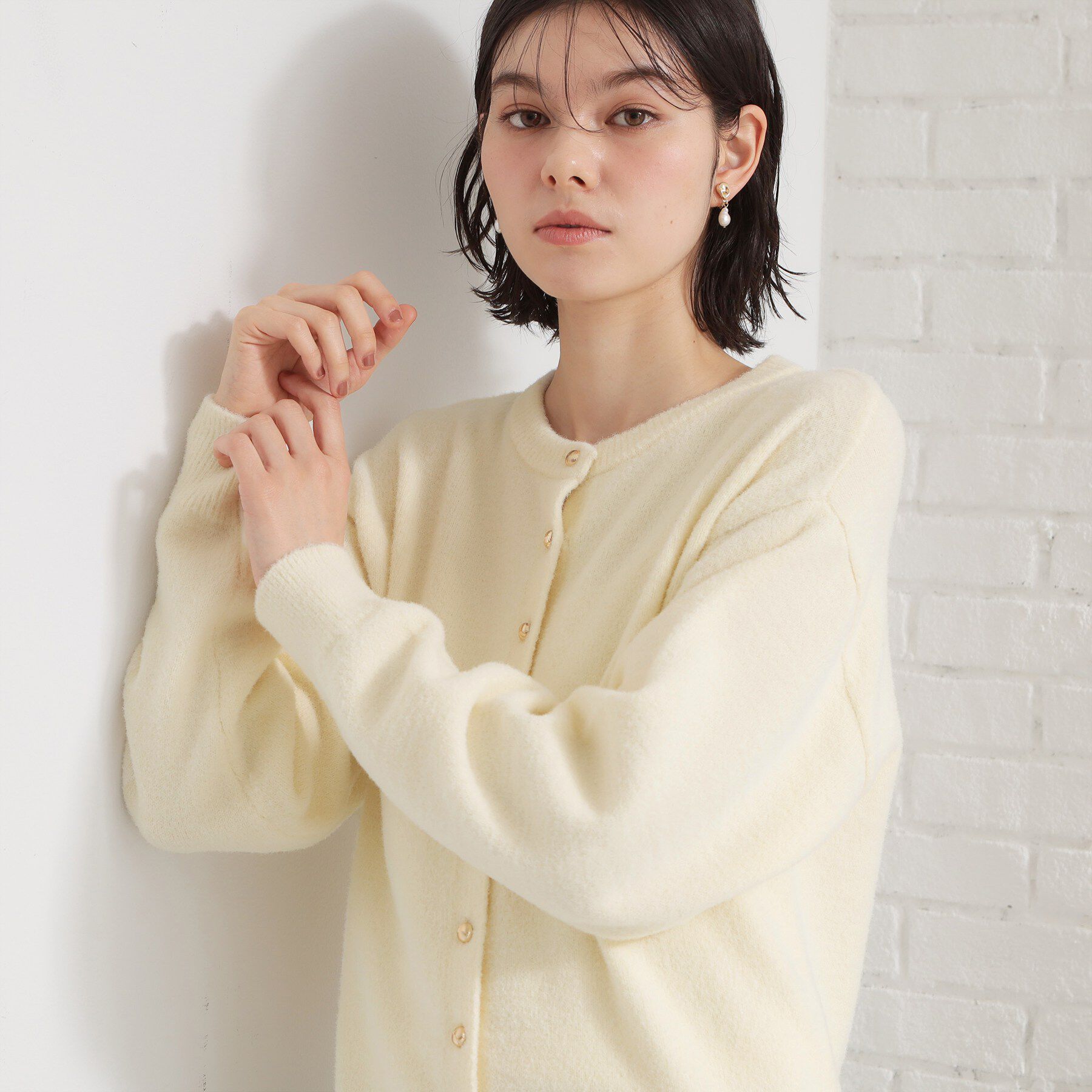 THE SHOP TK「ふわふわミニシャギー クルーネックカーディガン」|カーディガン|