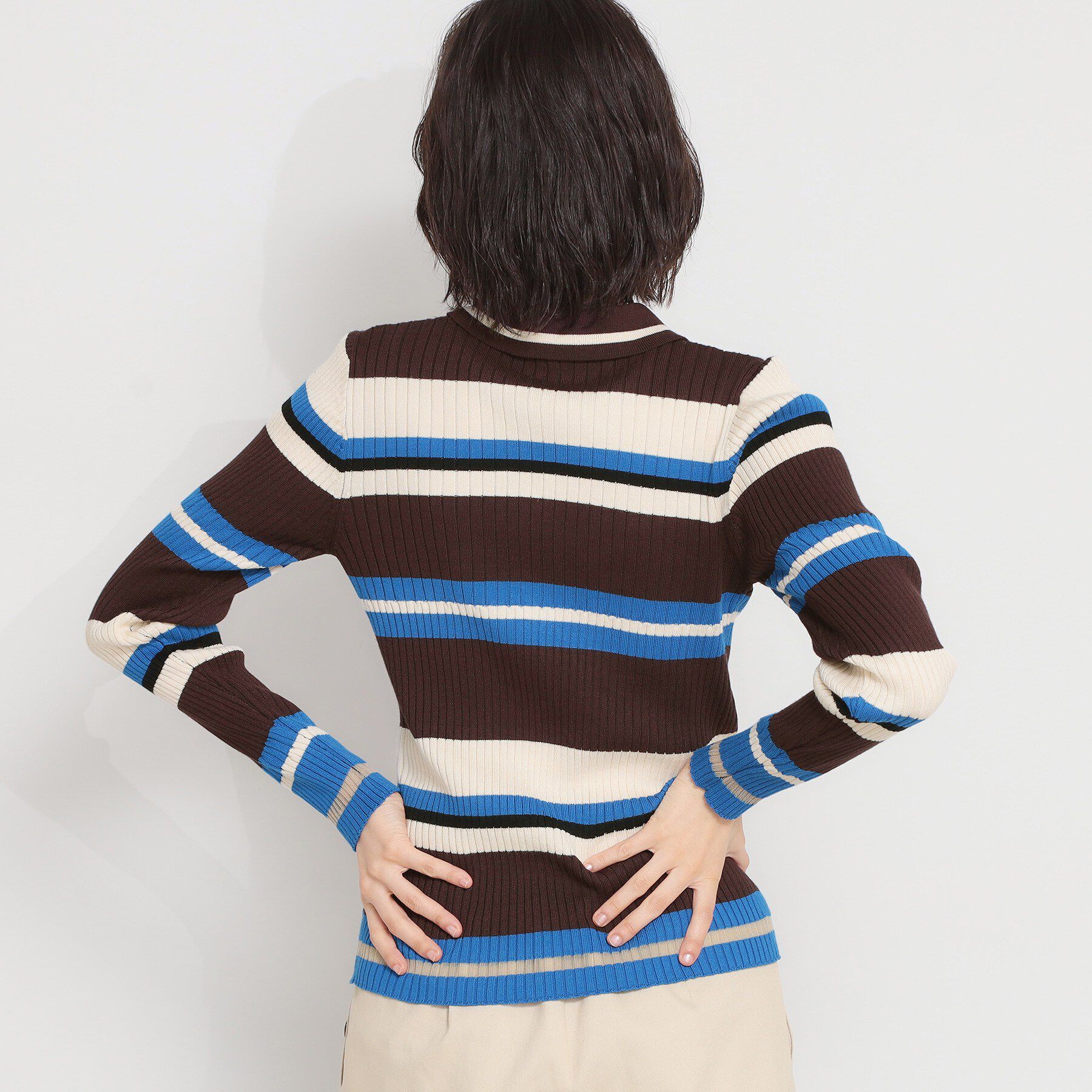 THE SHOP TK「衿付マルチボーダーニット」|ニット・セーター|