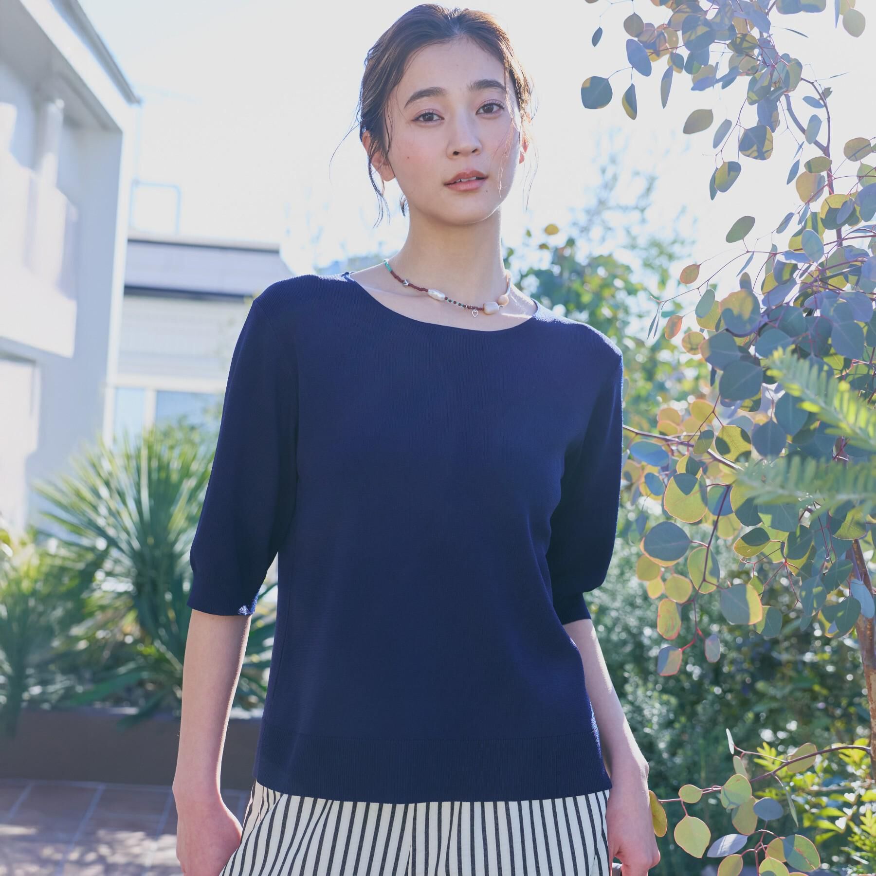 THE SHOP TK「【ひんやりタッチ】多機能6分袖プルオーバー 洗濯機OK/UVケア/毛玉になりにくい」|ニット・セーター|