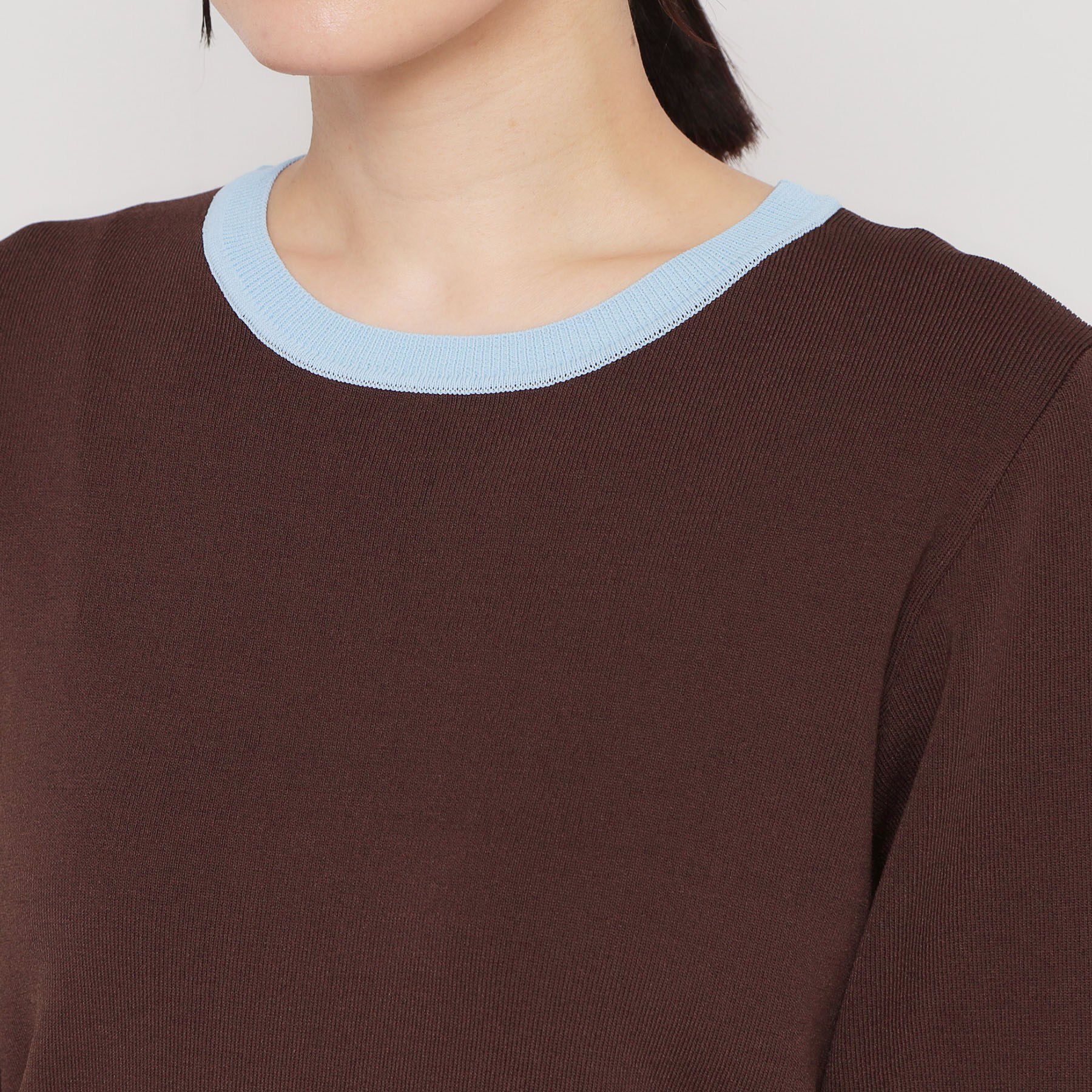 THE SHOP TK「【接触冷感/洗濯機OK/毛玉になりにくい/UV】さりげないラインで品よく映える 配色5分袖ニット」|ニット・セーター|