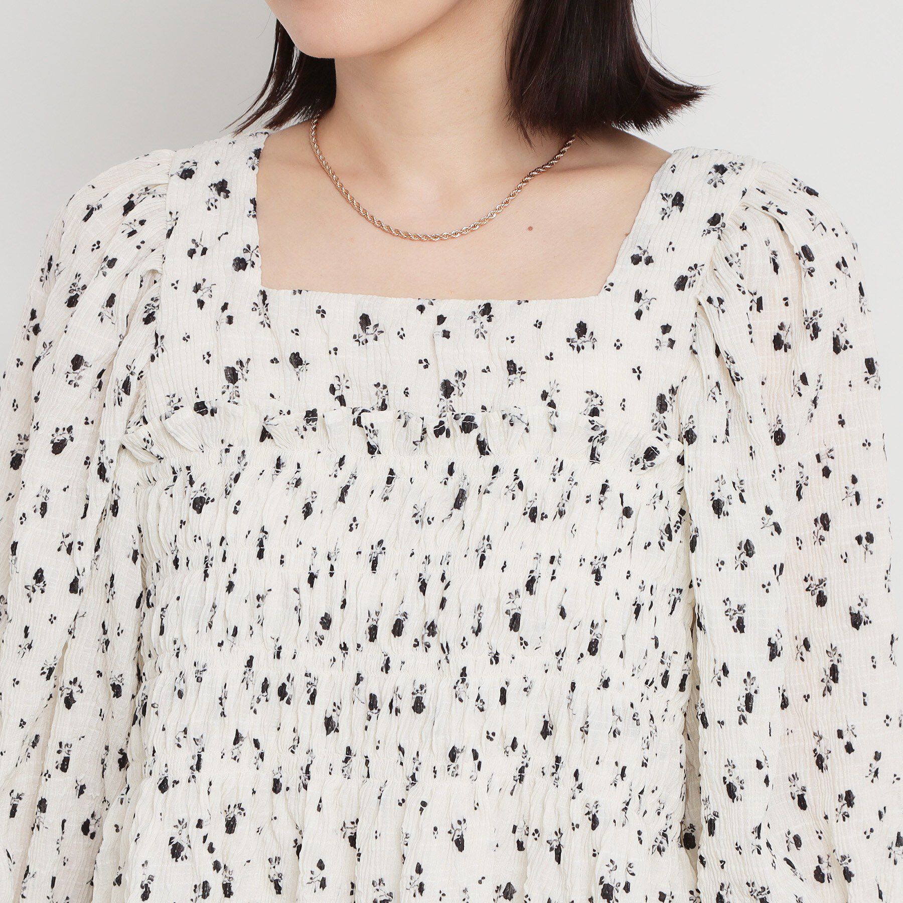 THE SHOP TK「花柄楊柳シャーリングブラウス」|シャツ・ブラウス|