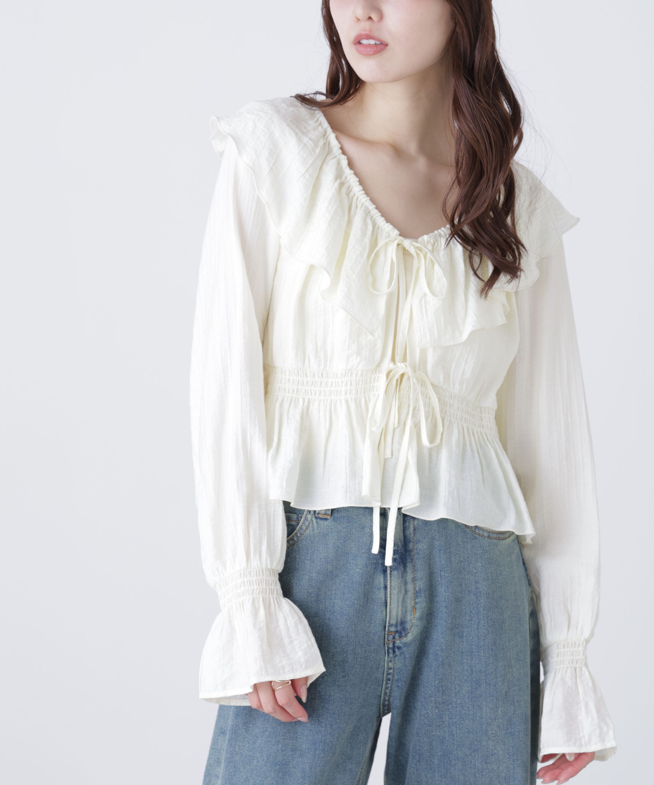  「衿フリルペプラム前開きブラウス」|シャツ・ブラウス|