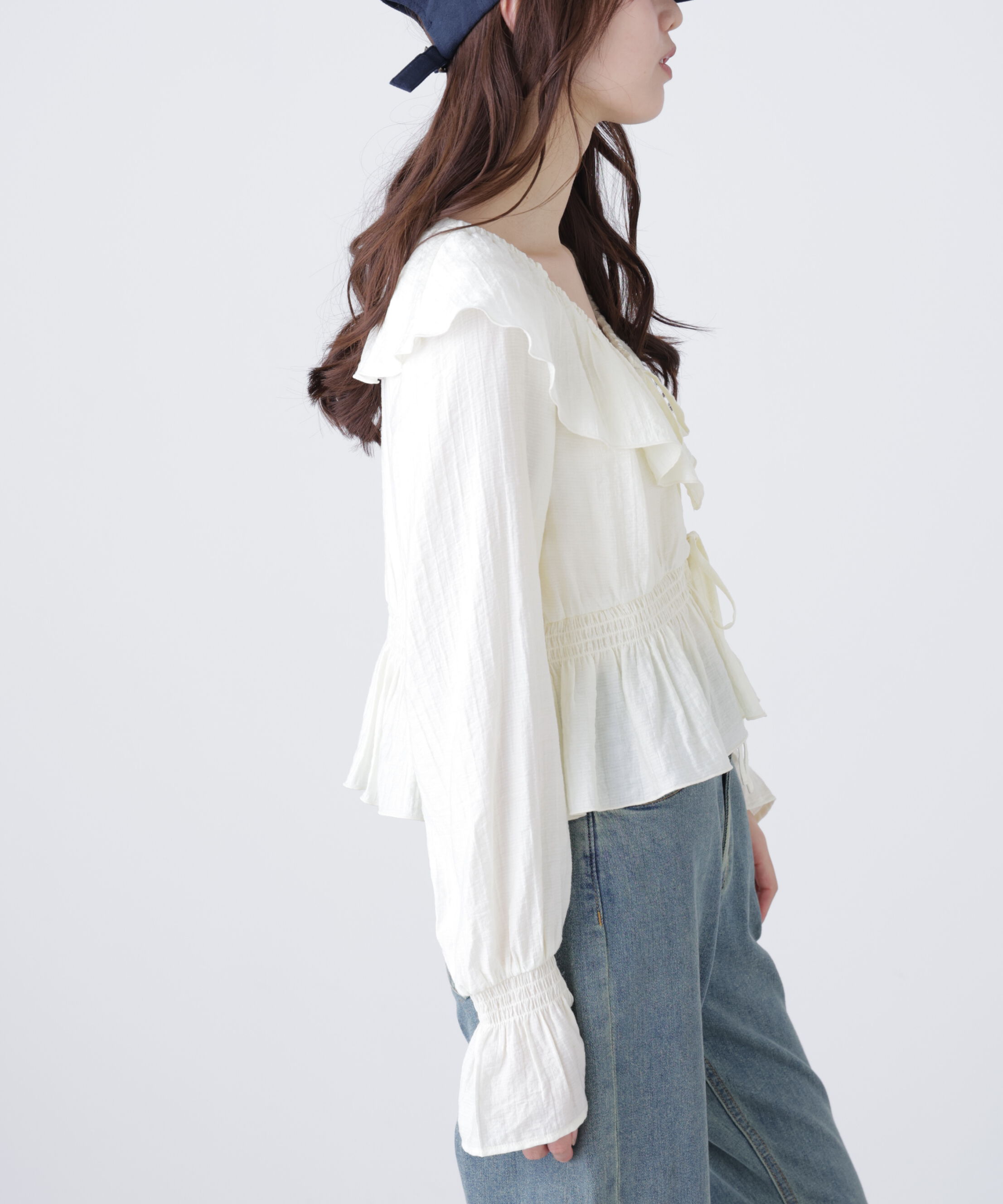  「衿フリルペプラム前開きブラウス」|シャツ・ブラウス|