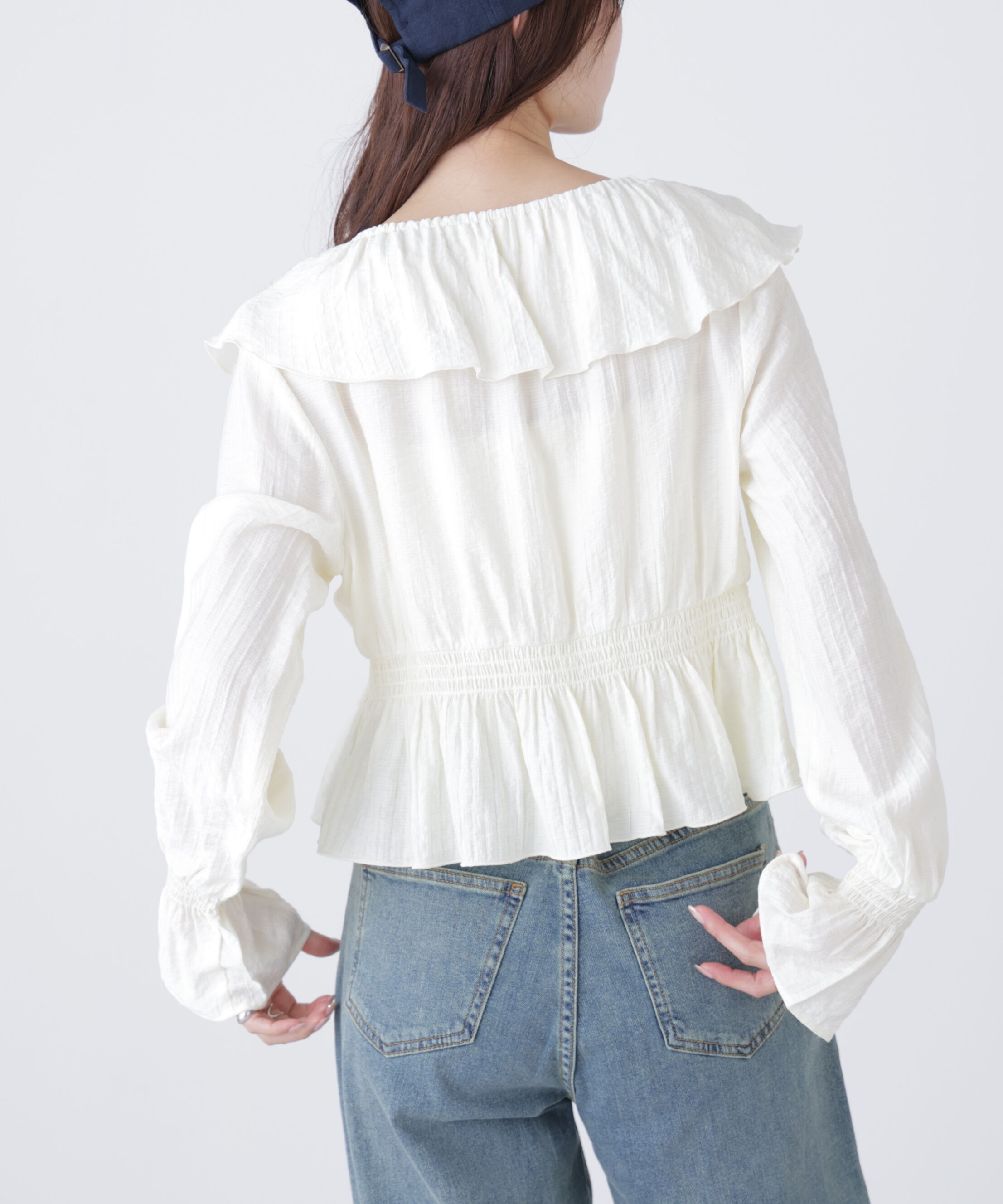  「衿フリルペプラム前開きブラウス」|シャツ・ブラウス|