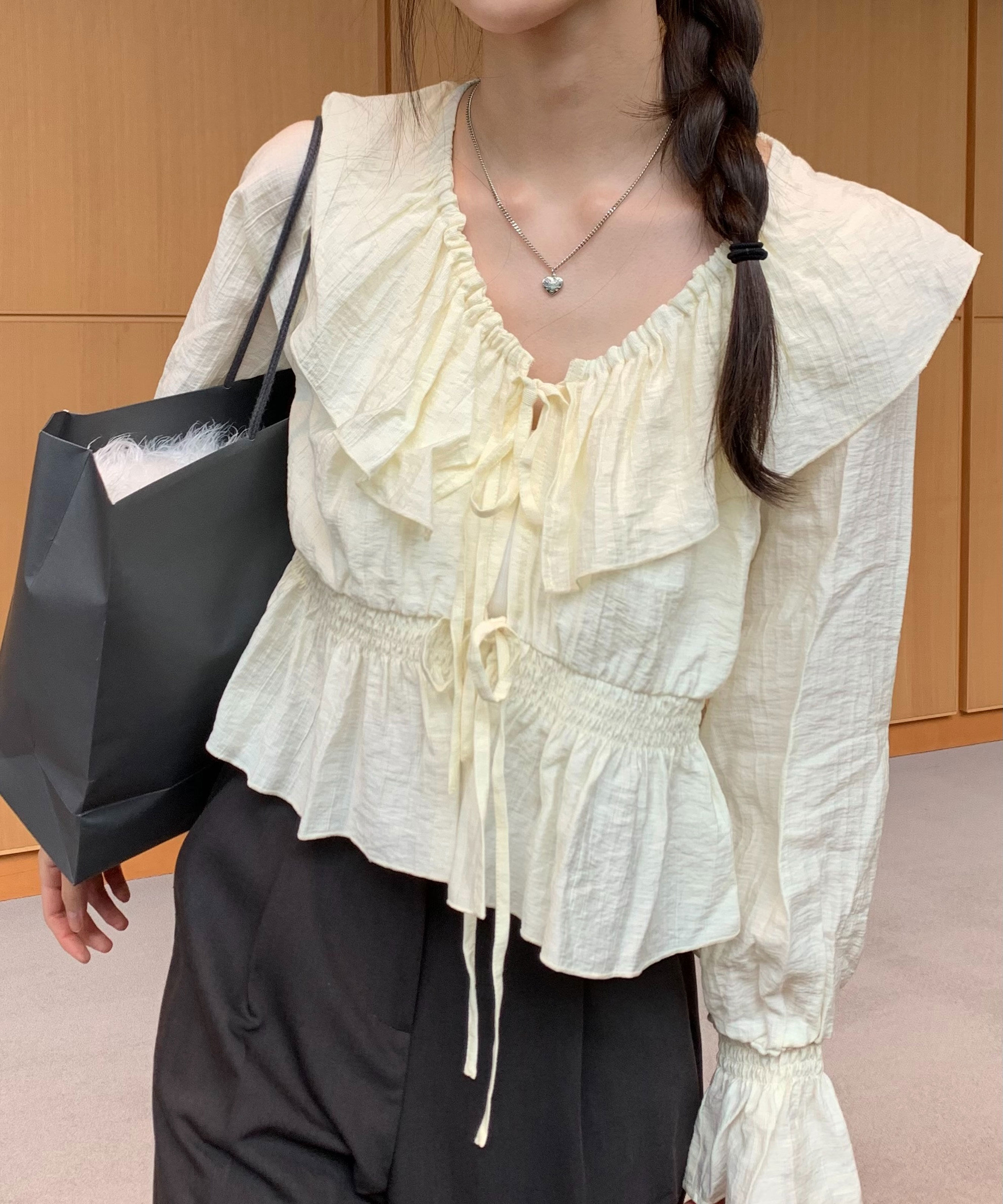  「衿フリルペプラム前開きブラウス」|シャツ・ブラウス|