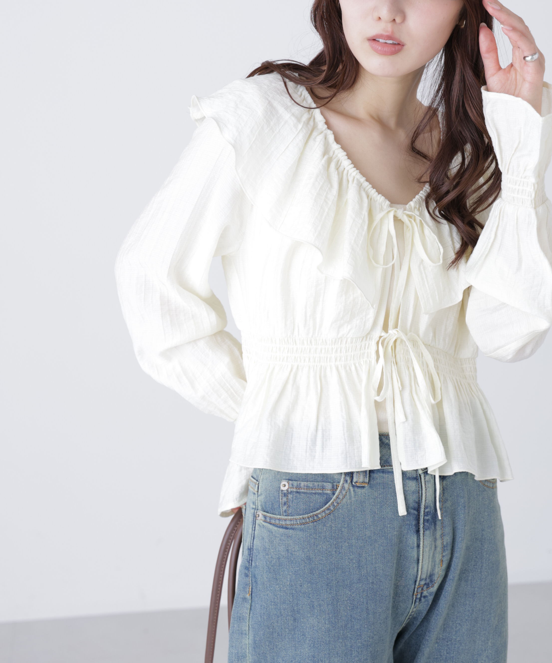  「衿フリルペプラム前開きブラウス」|シャツ・ブラウス|