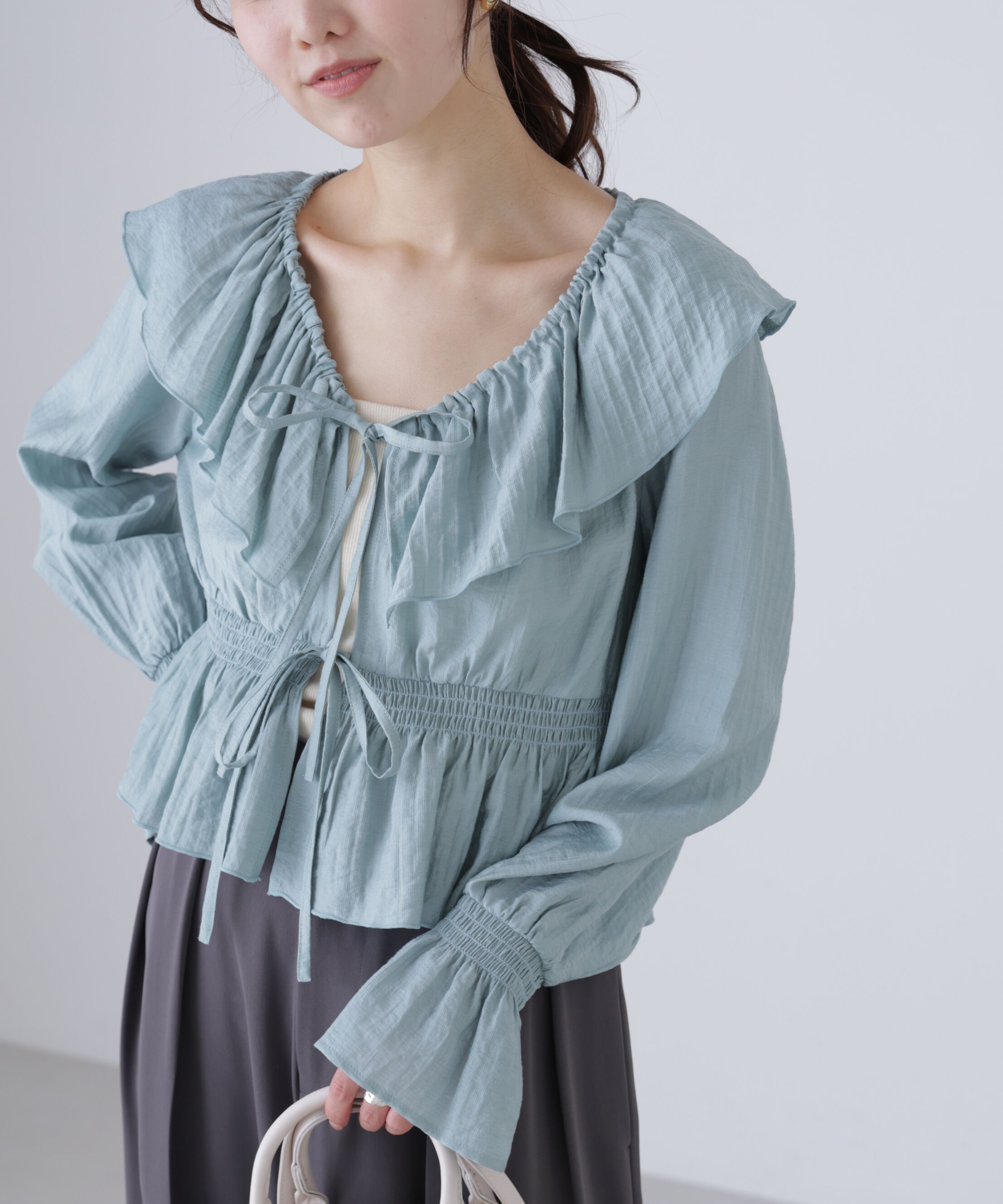  「衿フリルペプラム前開きブラウス」|シャツ・ブラウス|