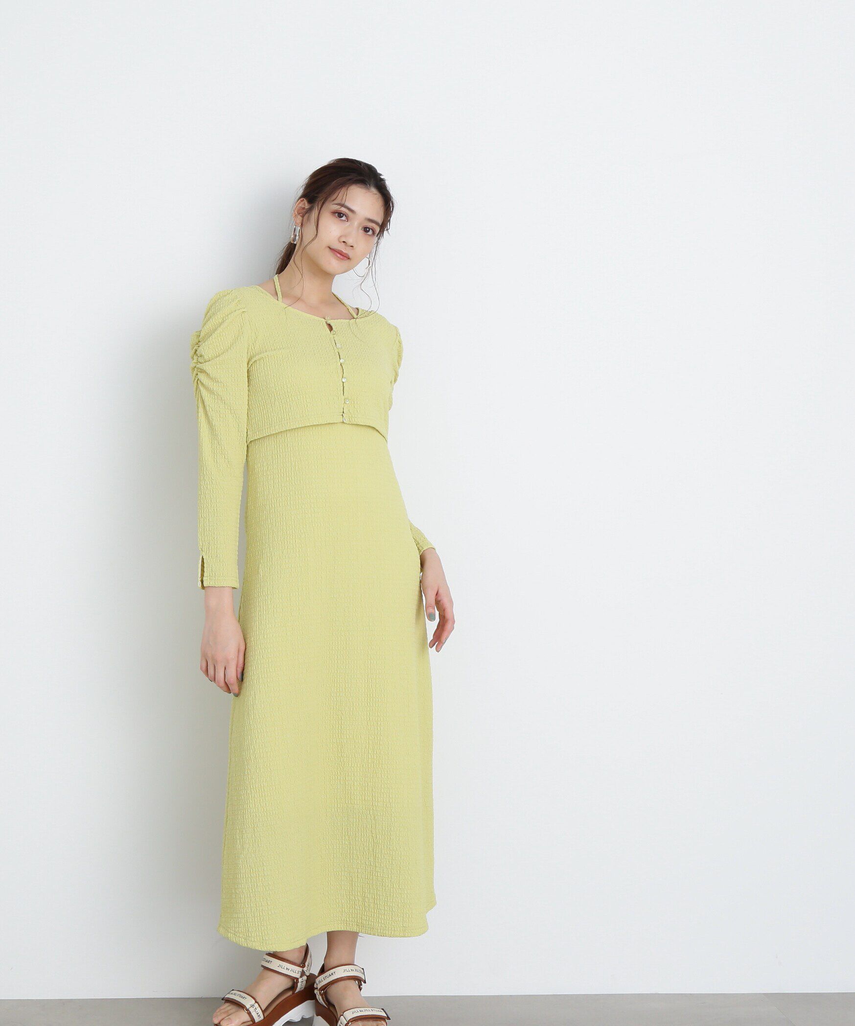  「ｸｼｭｸｼｭｽﾄﾚｯﾁｶｰﾃﾞ&ﾜﾝﾋﾟｰｽｾｯﾄ WEB限定ｶﾗｰ:ｵﾚ 」|ワンピース|ライム