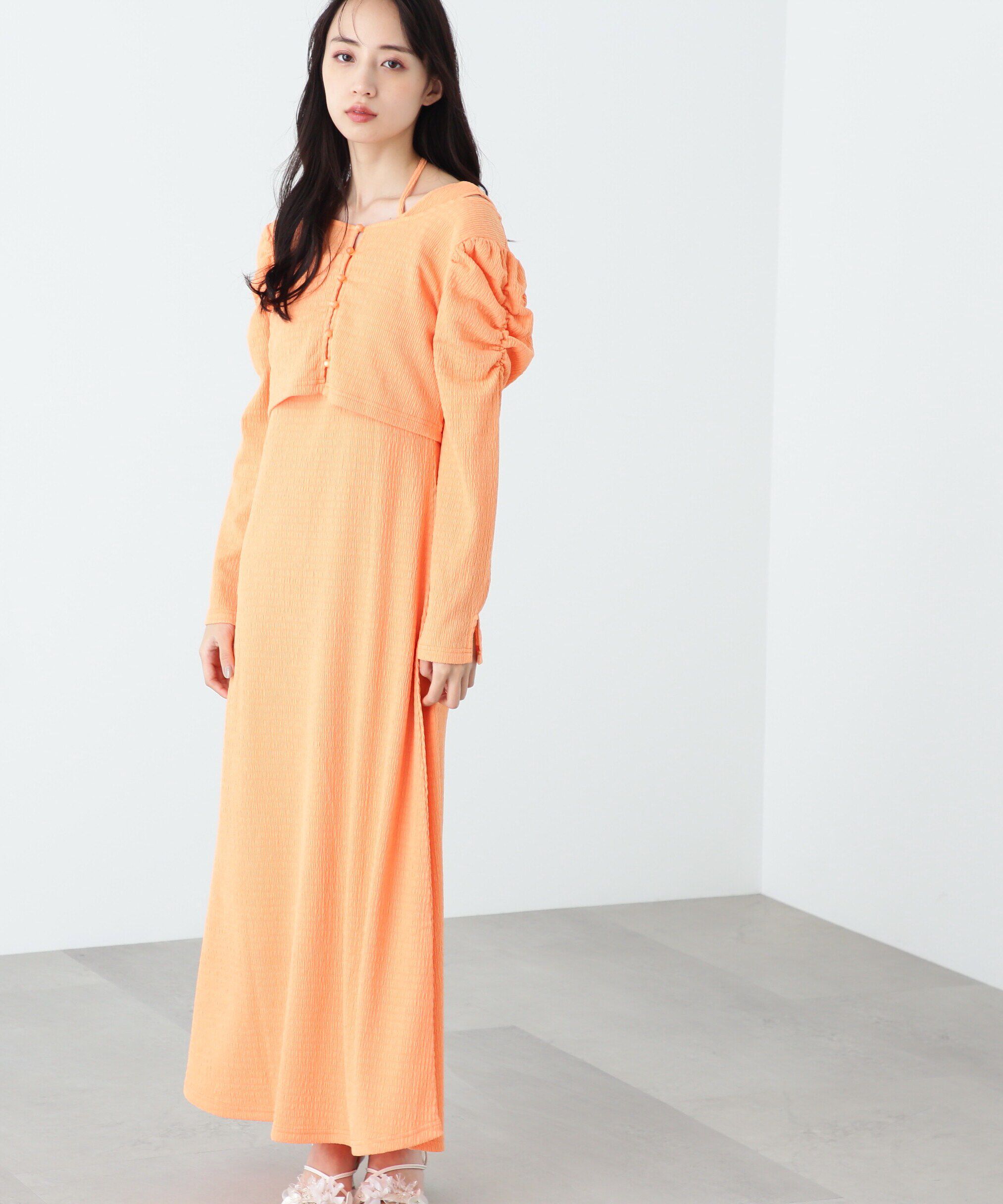  「ｸｼｭｸｼｭｽﾄﾚｯﾁｶｰﾃﾞ&ﾜﾝﾋﾟｰｽｾｯﾄ WEB限定ｶﾗｰ:ｵﾚ 」|ワンピース|オレンジ