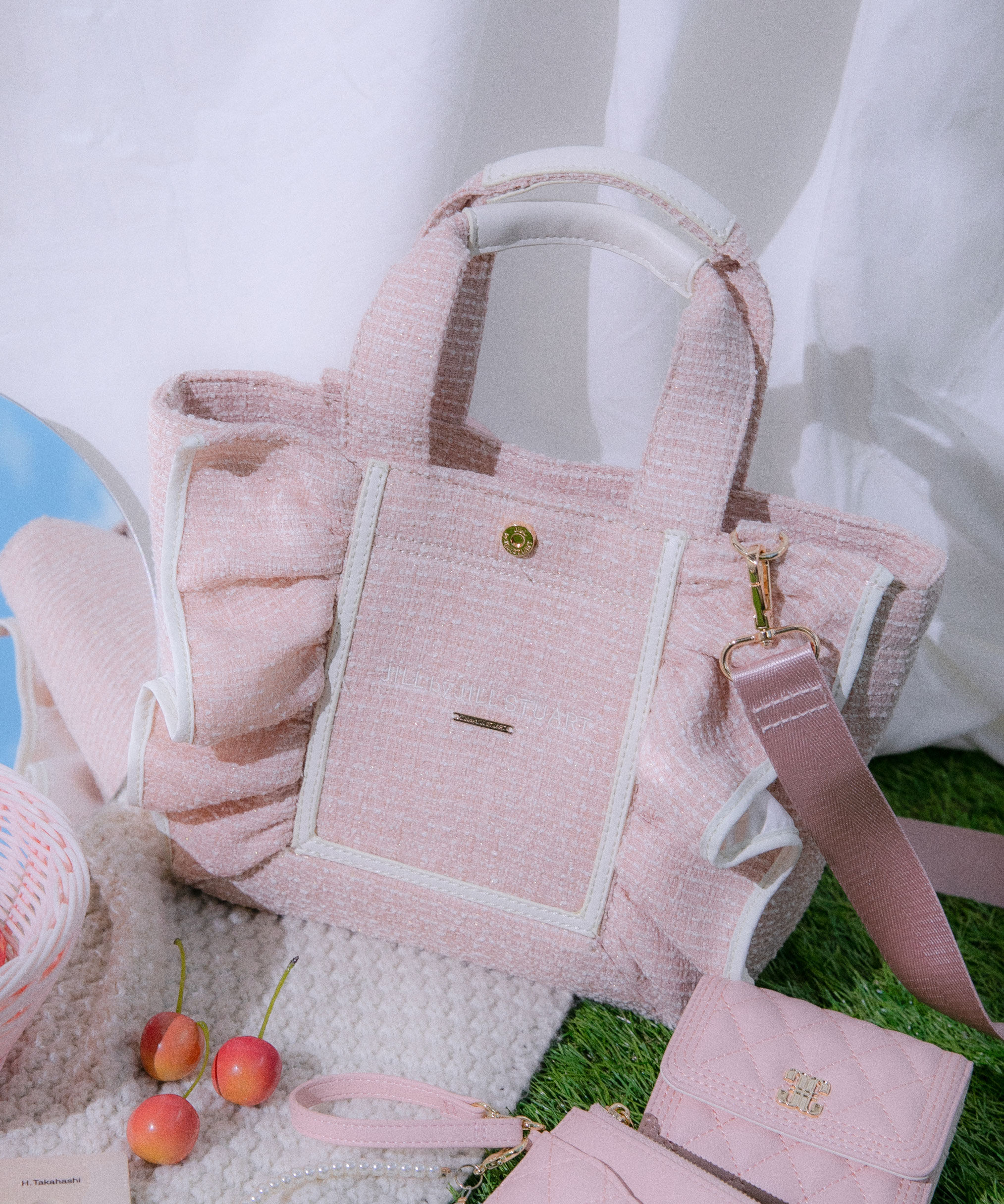  「パステルツイードフレームフリルトートバッグ」|その他|ピンク
