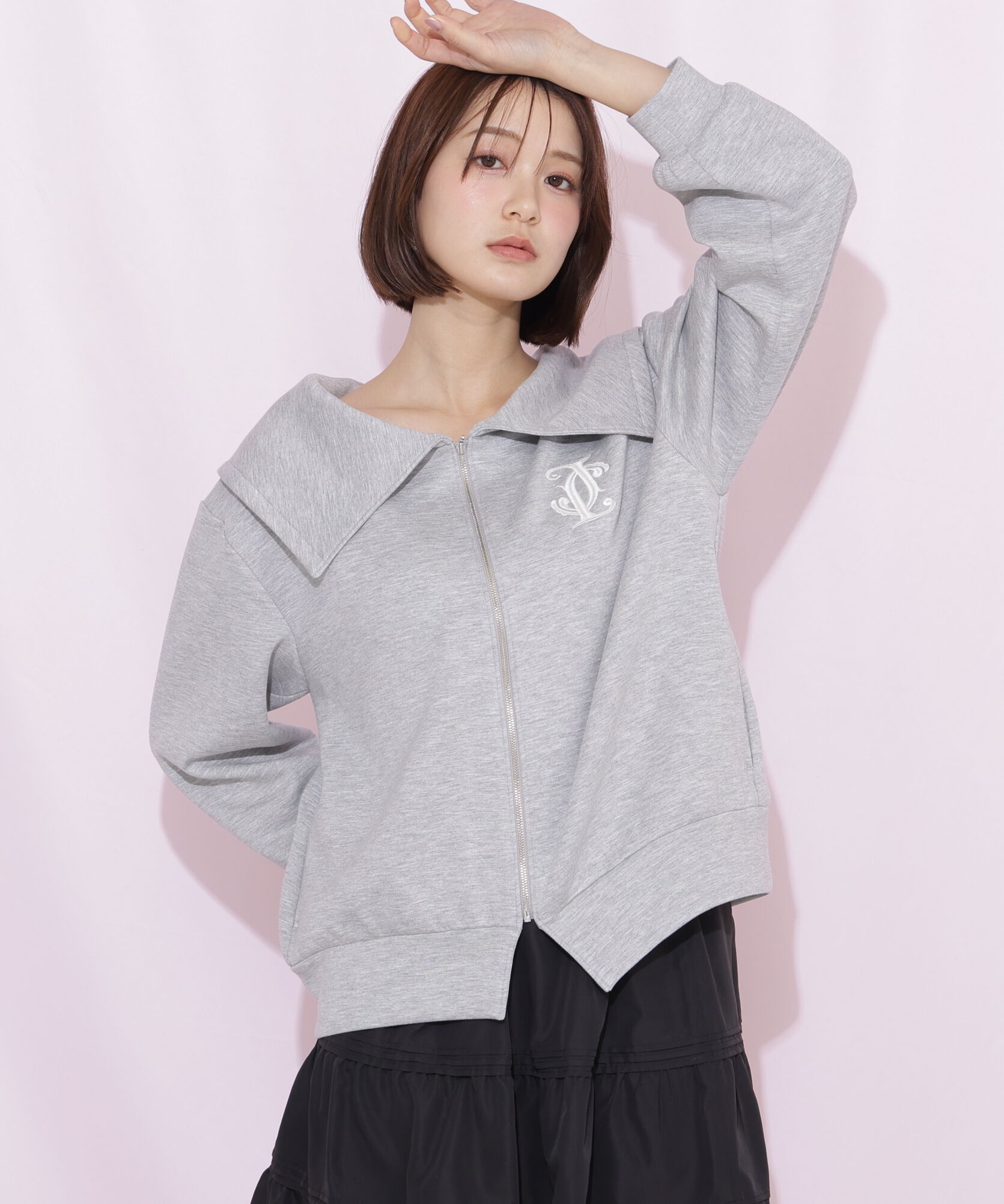  「ビッグカラーパーカーティアードミニスカートセット」|ワンピース|