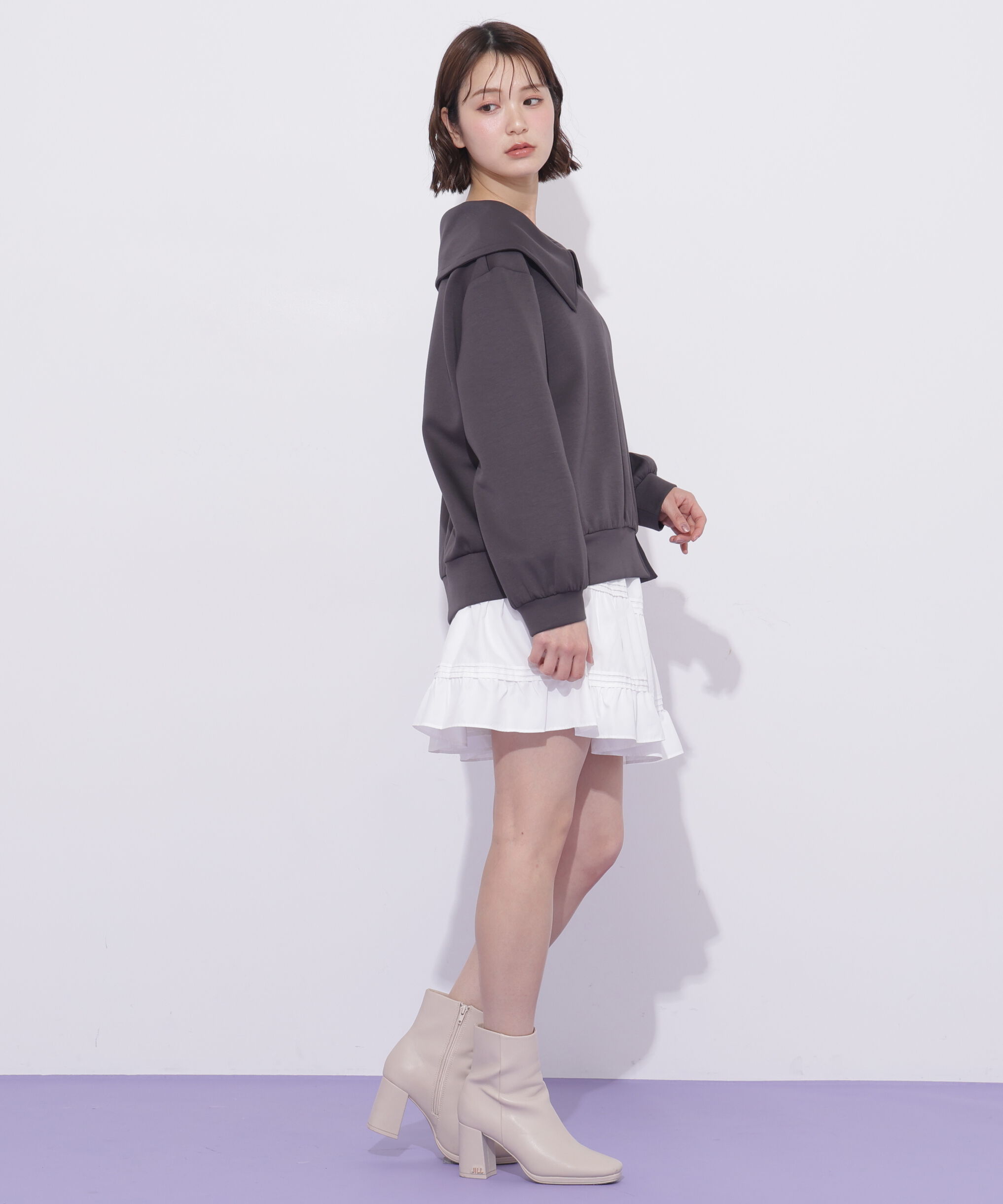  「ビッグカラーパーカーティアードミニスカートセット」|ワンピース|