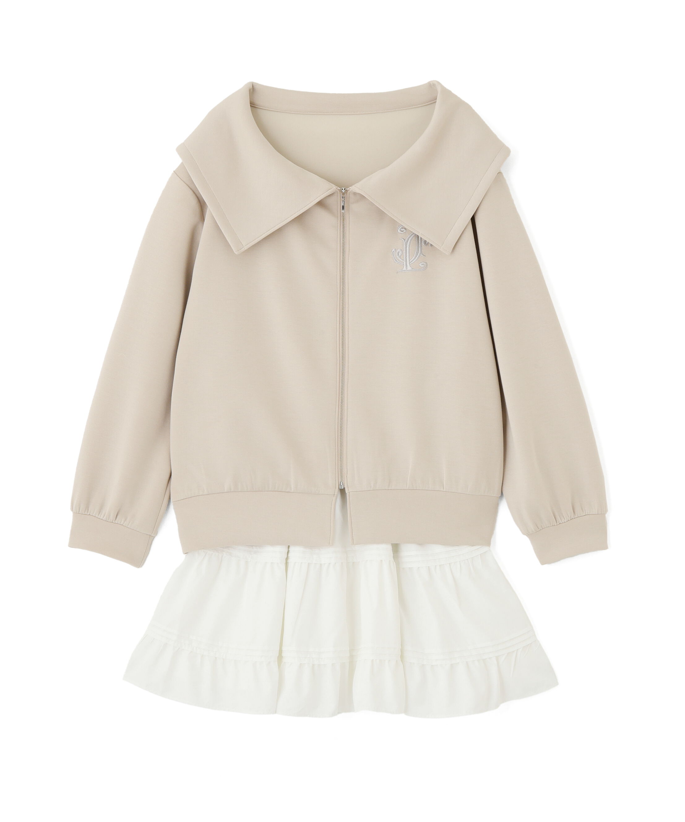  「ビッグカラーパーカーティアードミニスカートセット」|ワンピース|ピンク