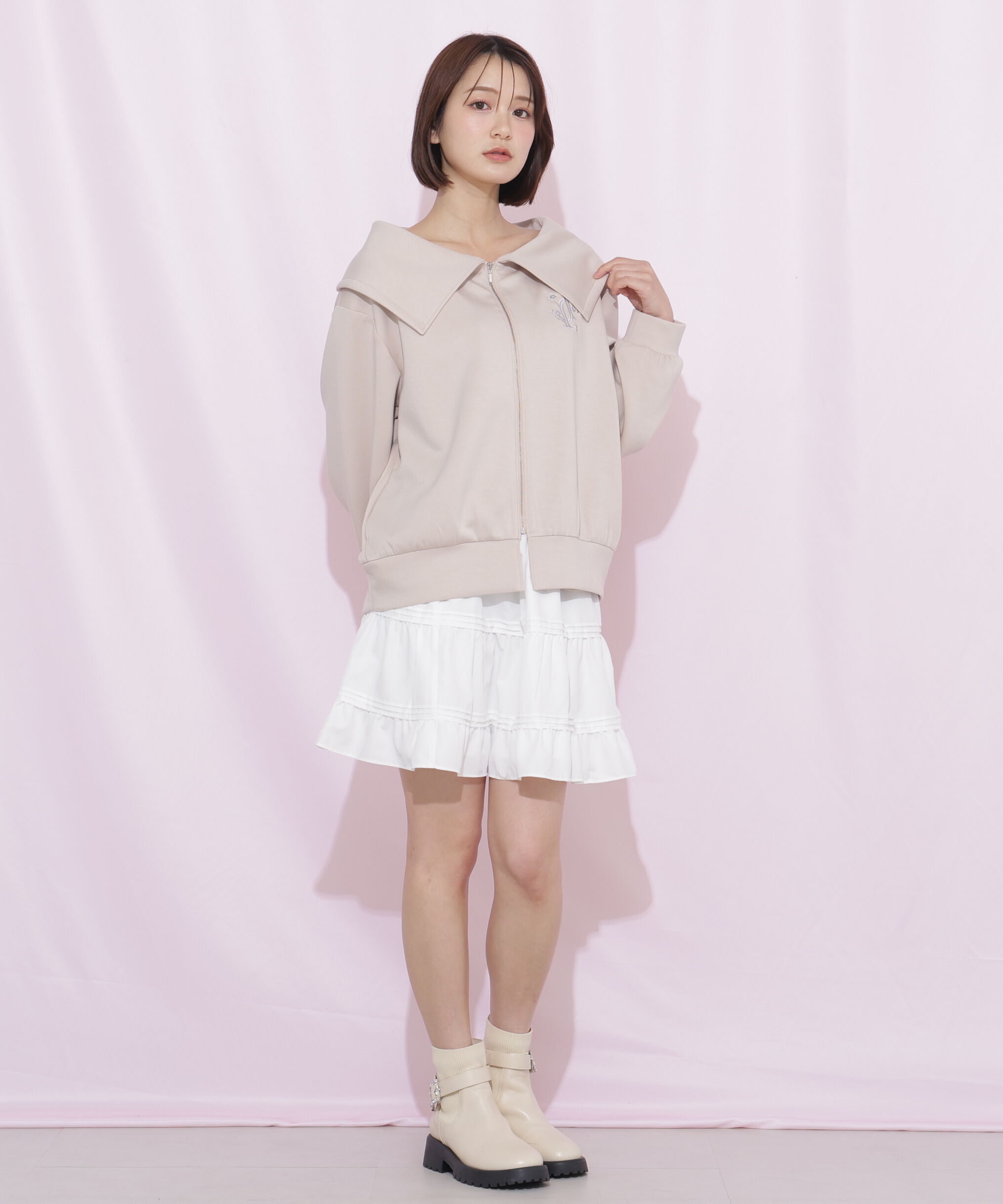  「ビッグカラーパーカーティアードミニスカートセット」|ワンピース|