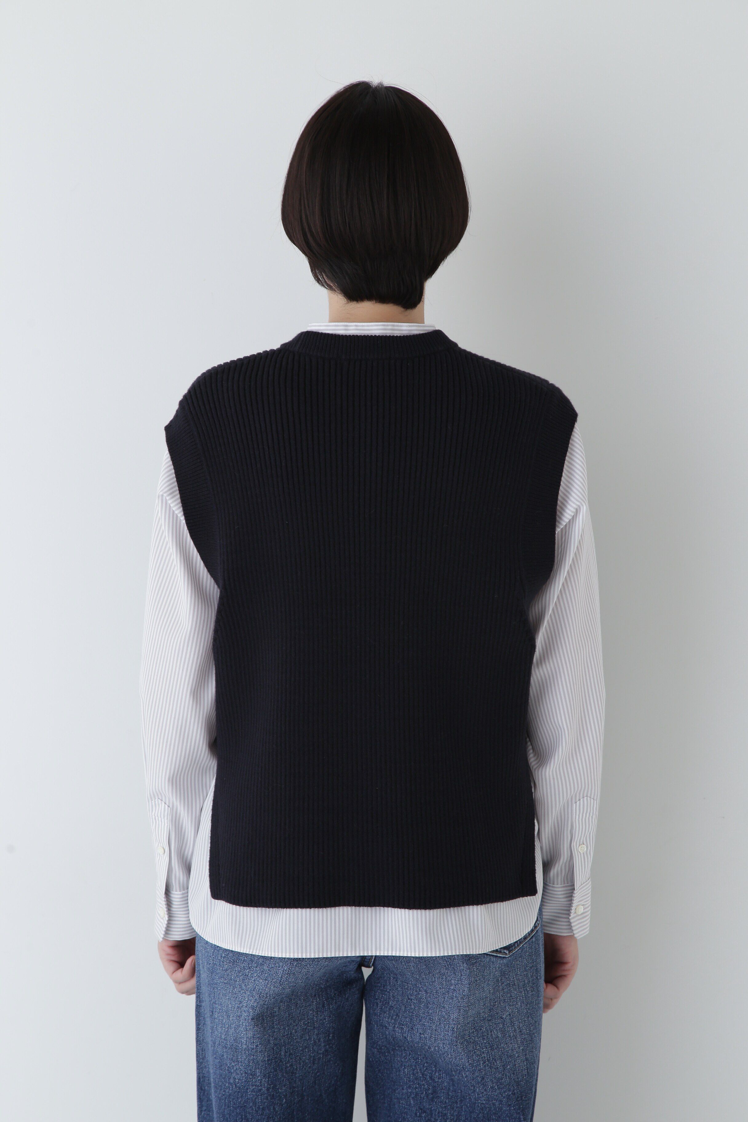  「◆【ウォッシャブル】綿ポリリブ見えクルーベスト」|ニット・セーター|