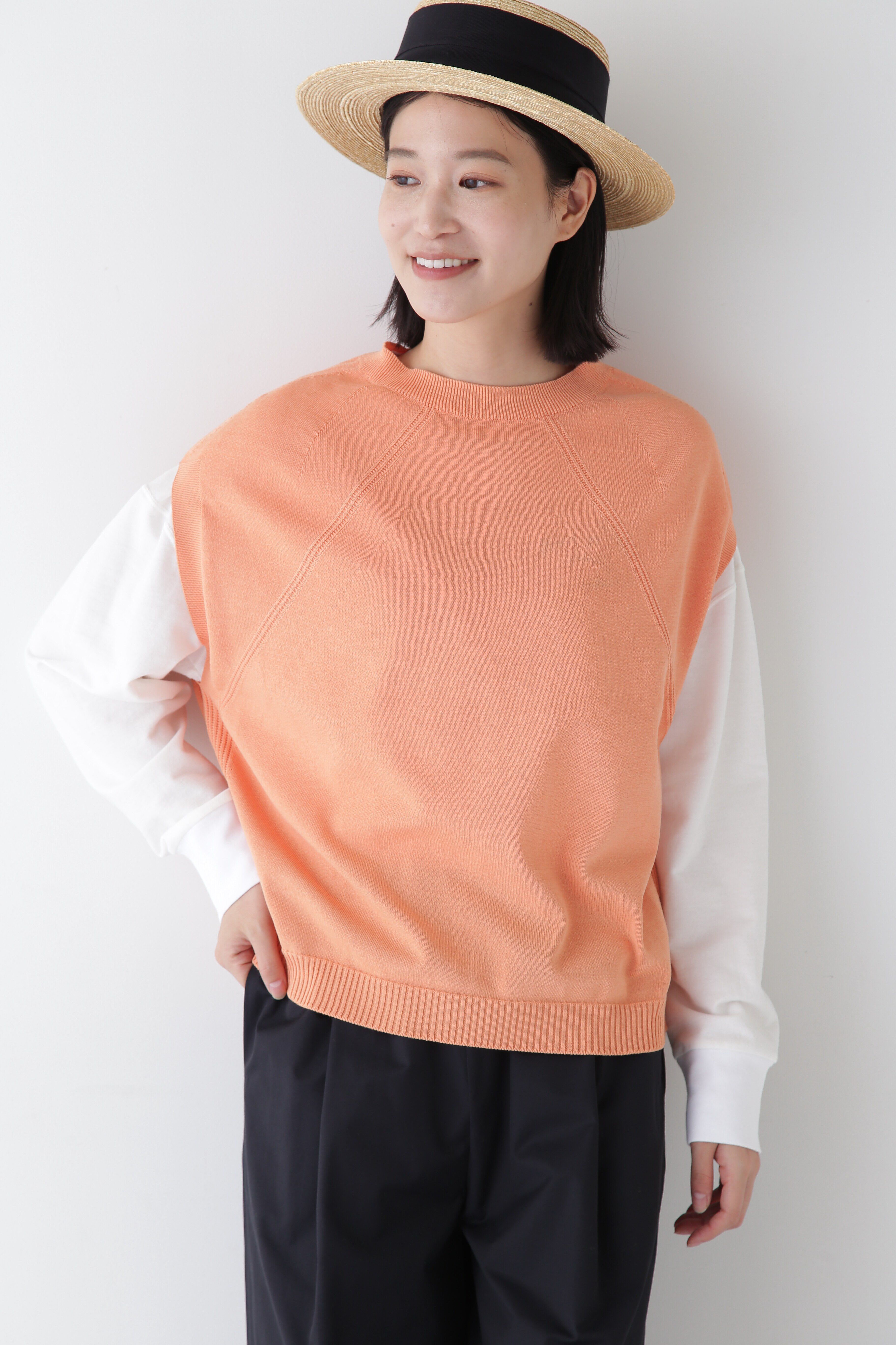  「◆【ウォッシャブル】ハイゲージクルーネックニットベスト」|ニット・セーター|オレンジ