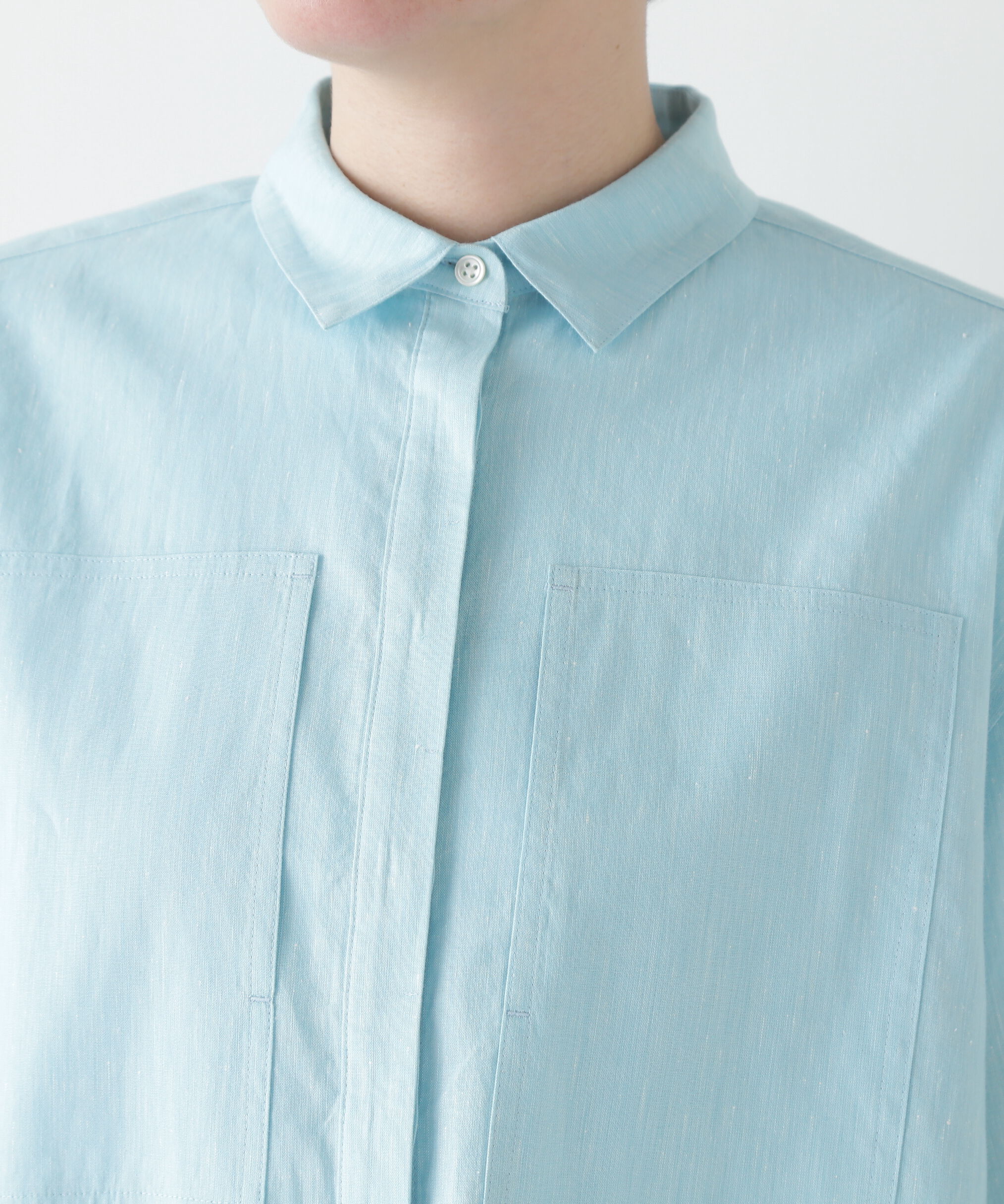  「◆コットンリネンシャンブレーハーフスリーブボックスシャツ」|シャツ・ブラウス|