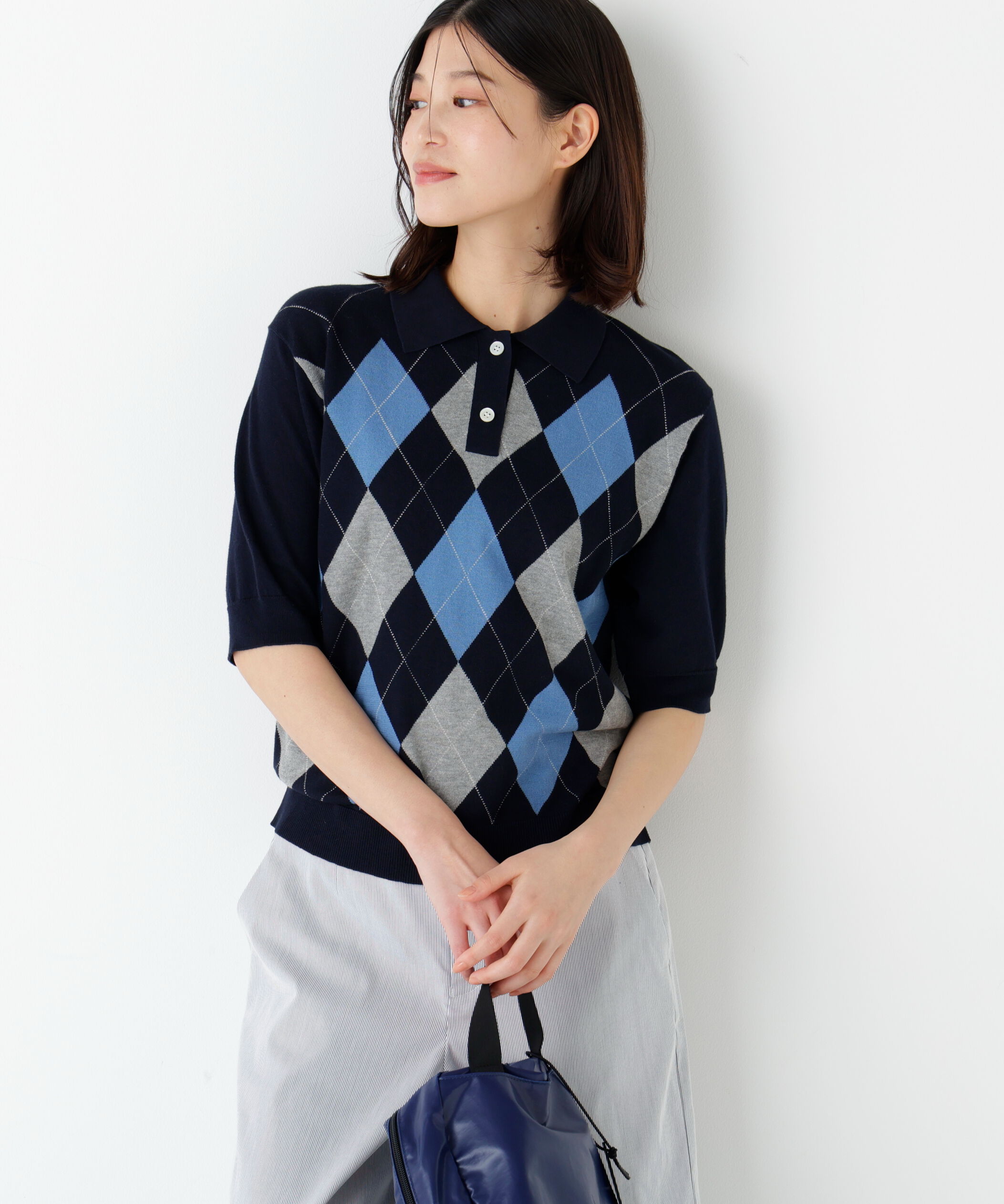  「◆《ウォッシャブル》アーガイル柄ポロニット」|ニット・セーター|
