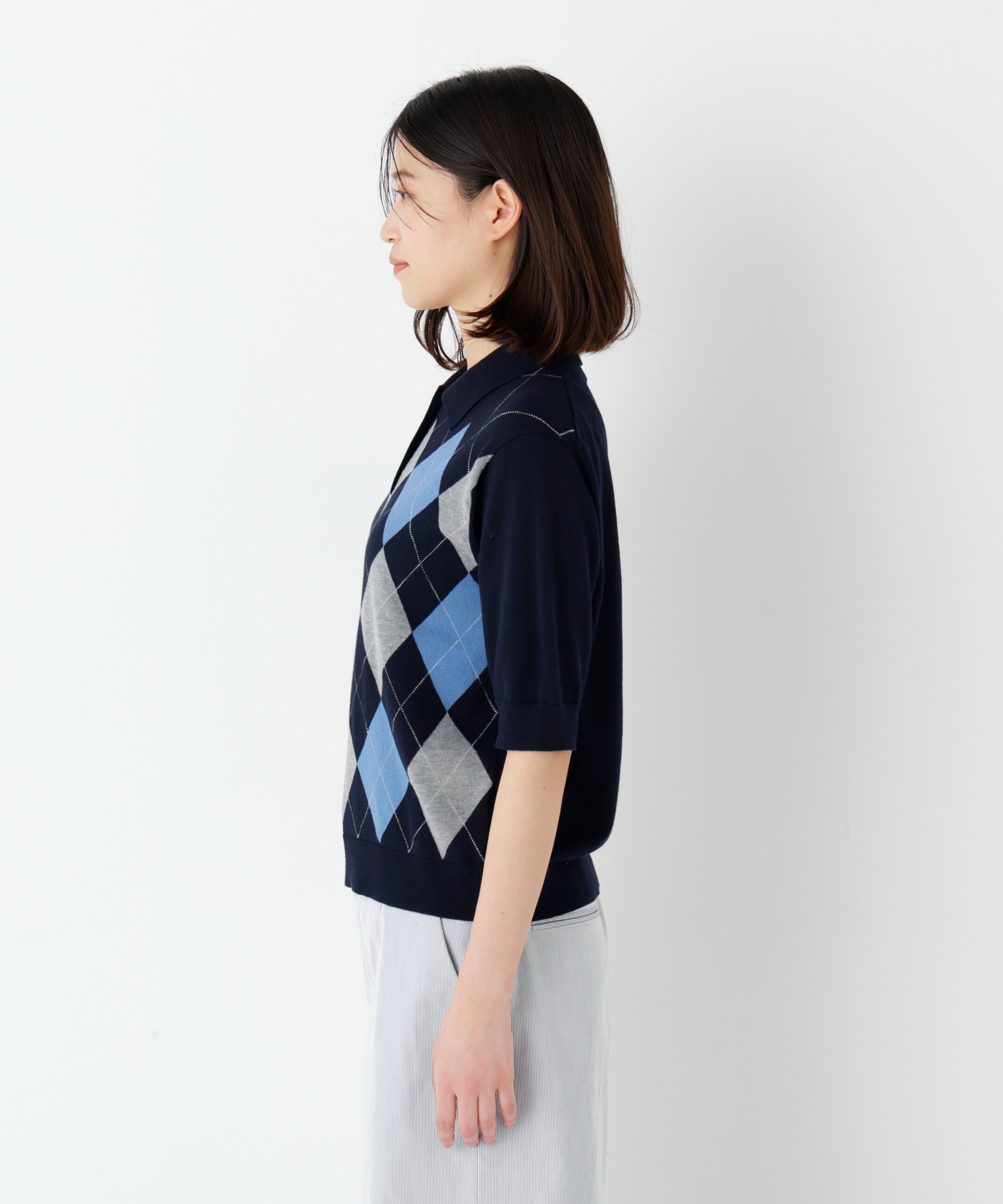  「◆《ウォッシャブル》アーガイル柄ポロニット」|ニット・セーター|