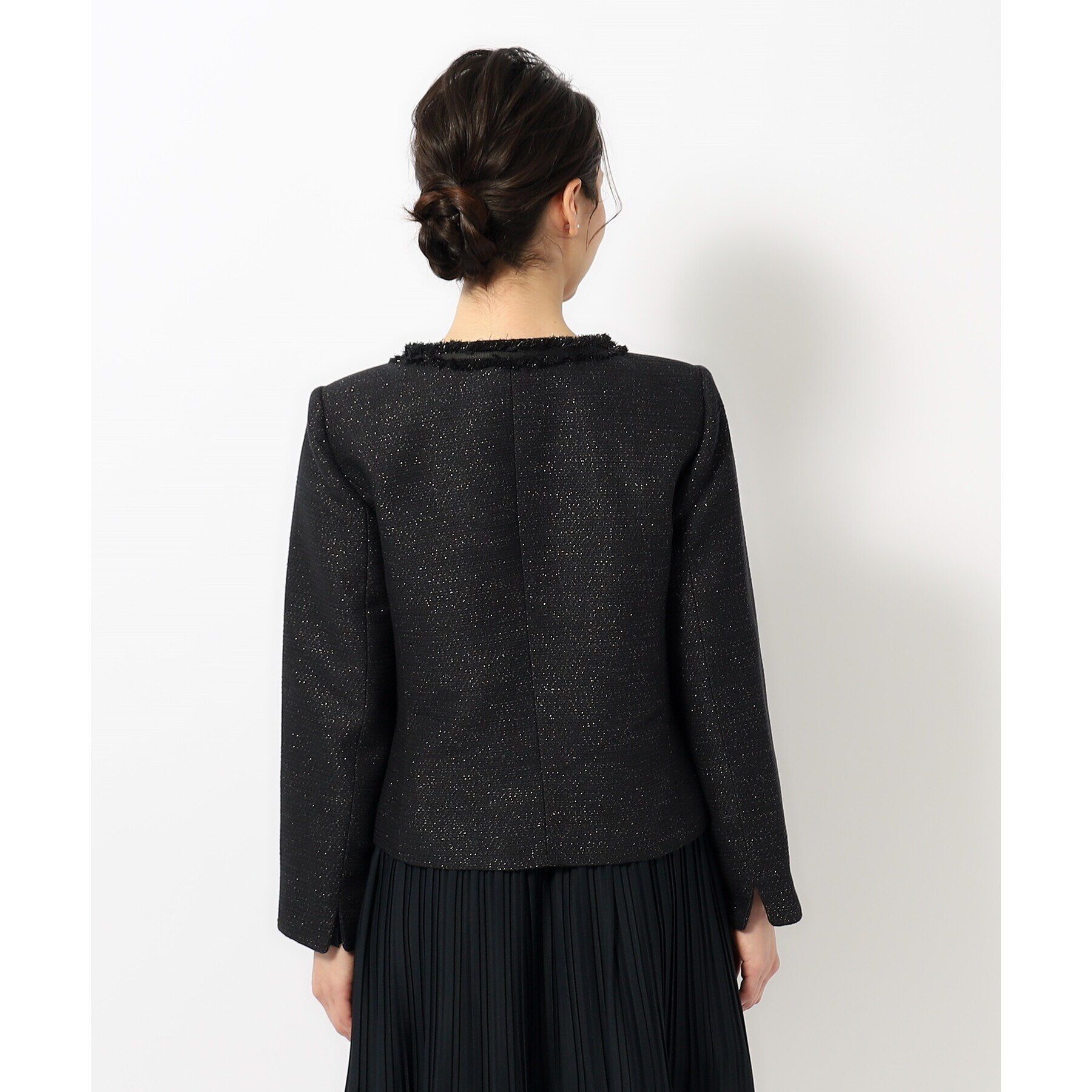 SHOO･LA･RUE「【S-3L】ツイードフリンジノーカラージャケット」|ノーカラージャケット|