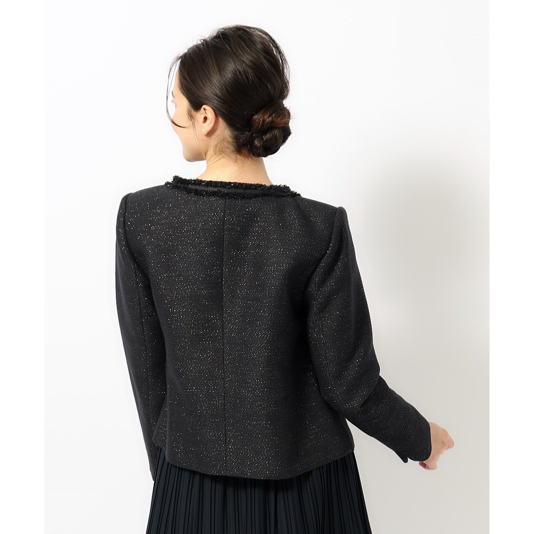 SHOO･LA･RUE「【S-3L】ツイードフリンジノーカラージャケット」|ノーカラージャケット|