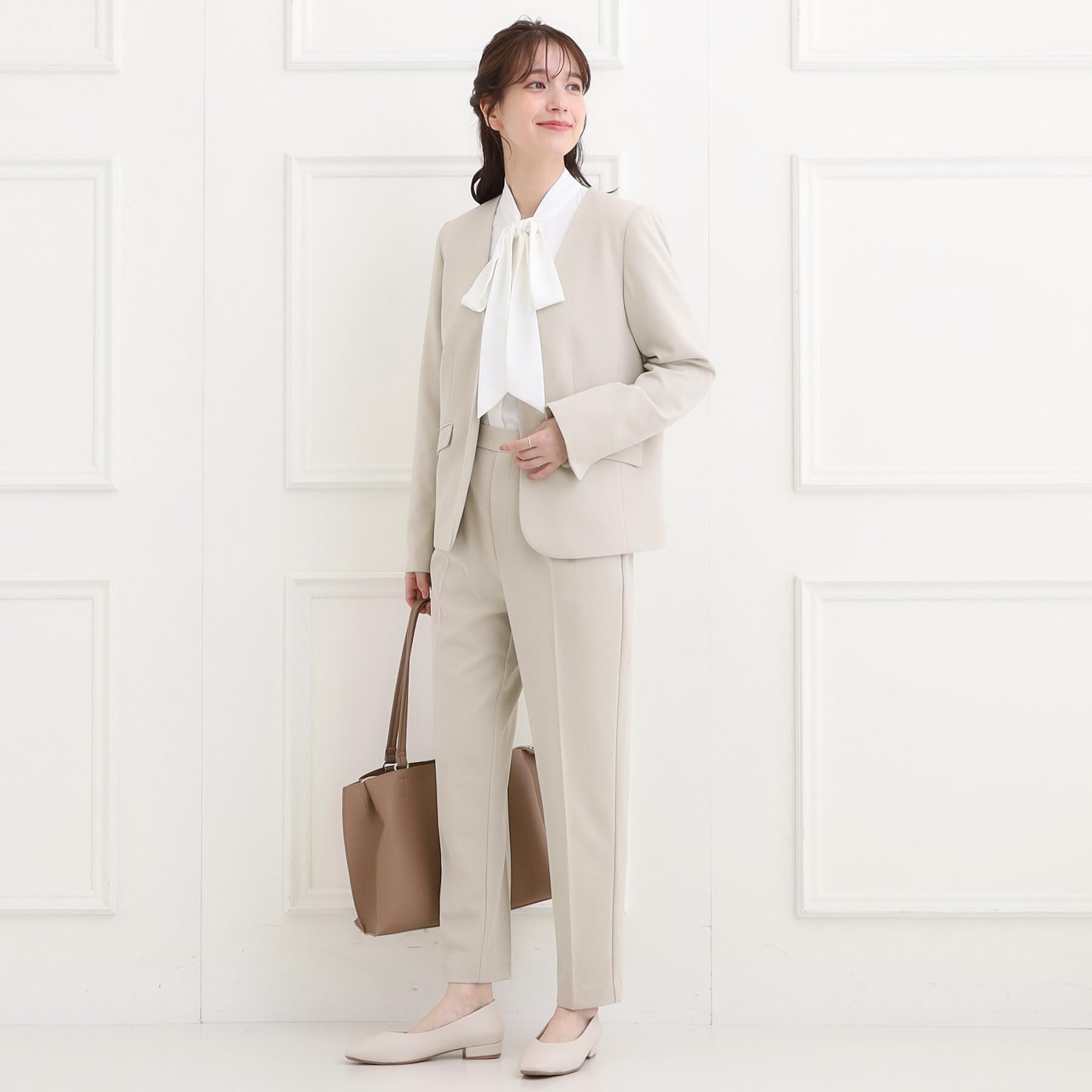 SHOO･LA･RUE「【洗濯機可/セットアップ可/S-3L】きちんと楽に。カットジョーゼット テーパードパンツ」|その他|