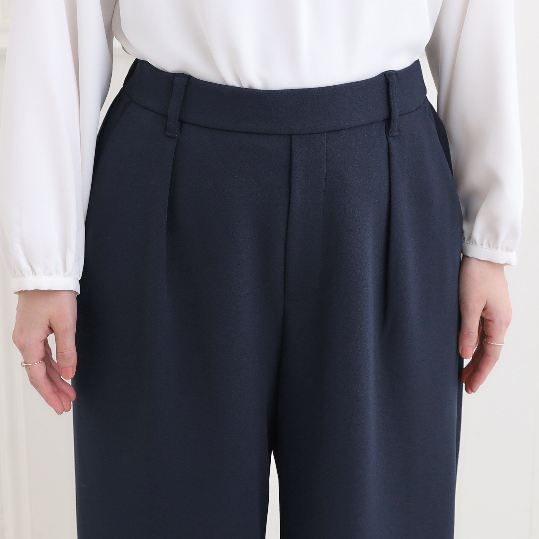 SHOO･LA･RUE「【洗濯機可/セットアップ可/S-3L】きちんと楽に。カットジョーゼットワイドパンツ」|その他|